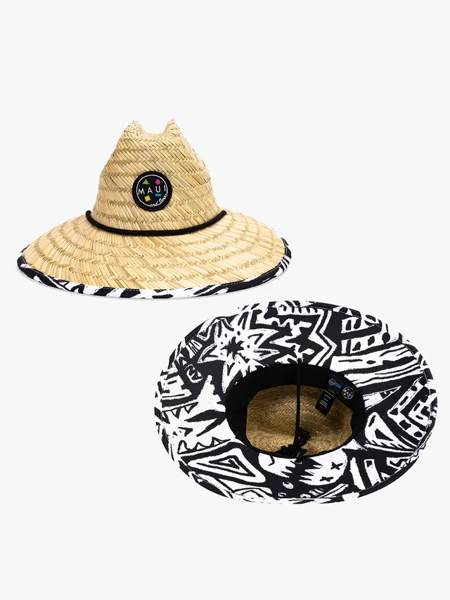 Maui and Sons Block Party cappello paglia nero tesa stampata