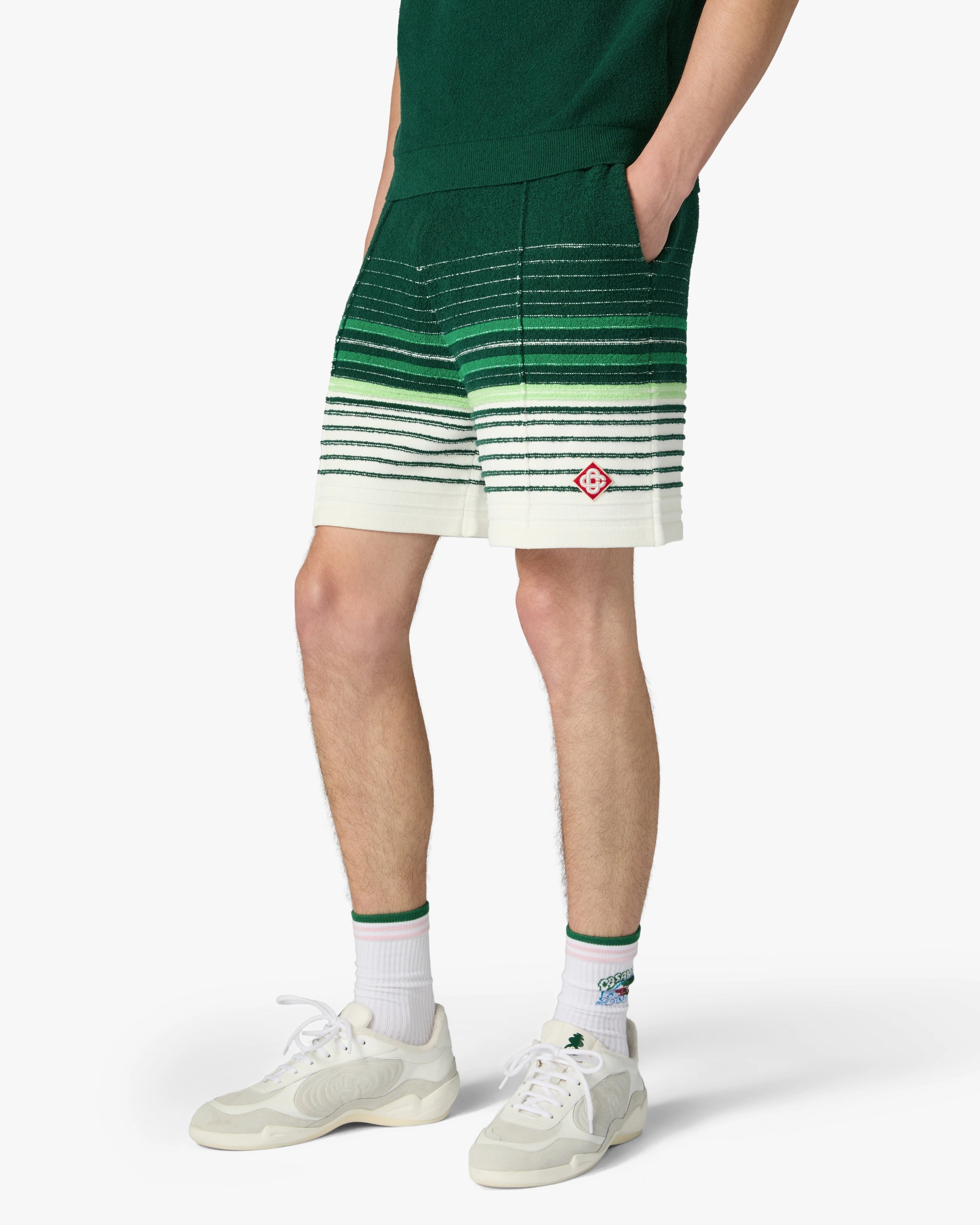 Casablanca Boucle Stripe pantaloncini bianchi verdi bouclé