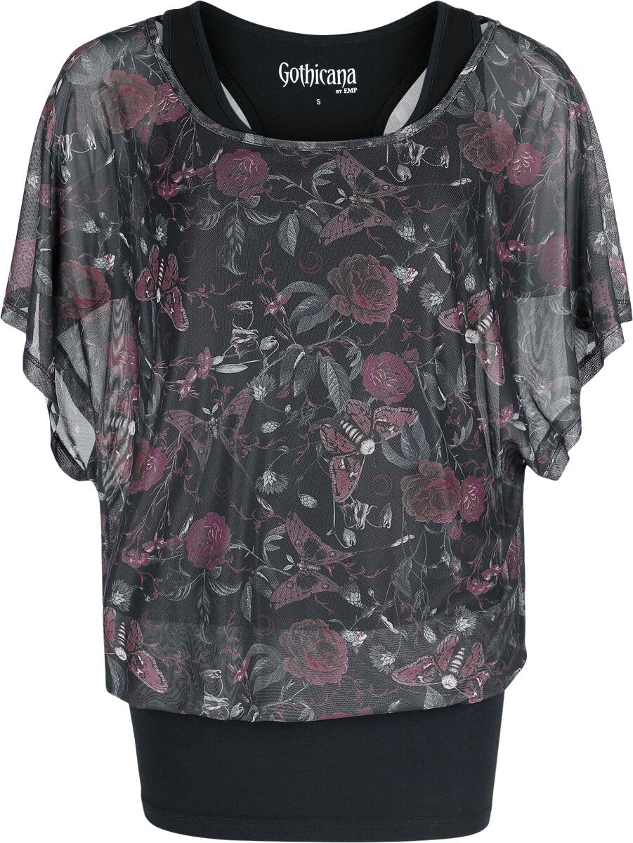 Gothicana by EMP Maglietta Nera Floreale All Over