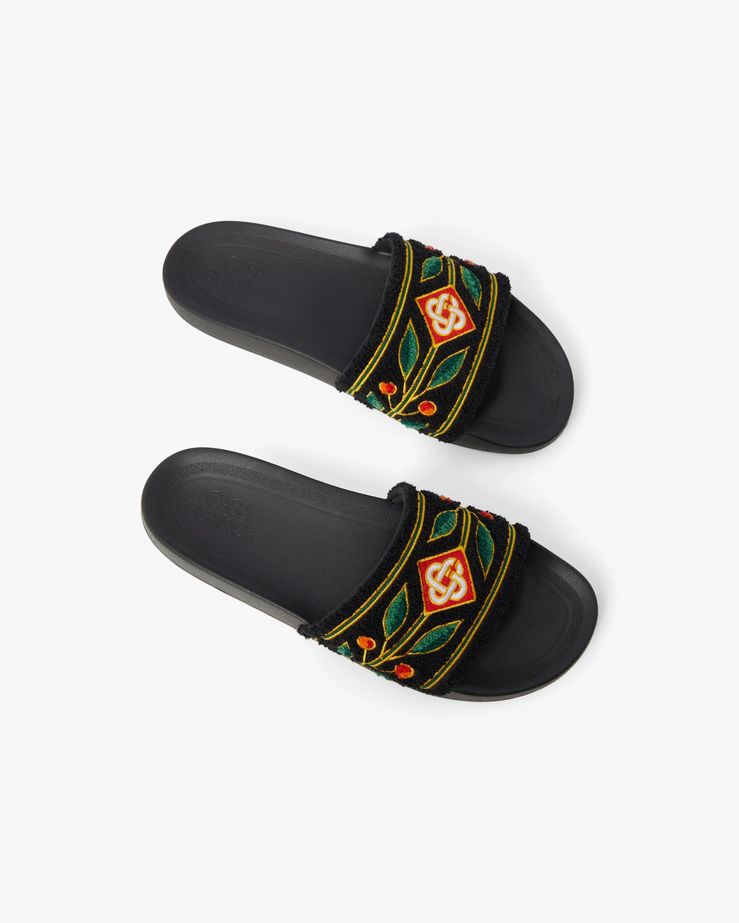 Casablanca Embroidered Terry ciabatte nere ricamo laurel
