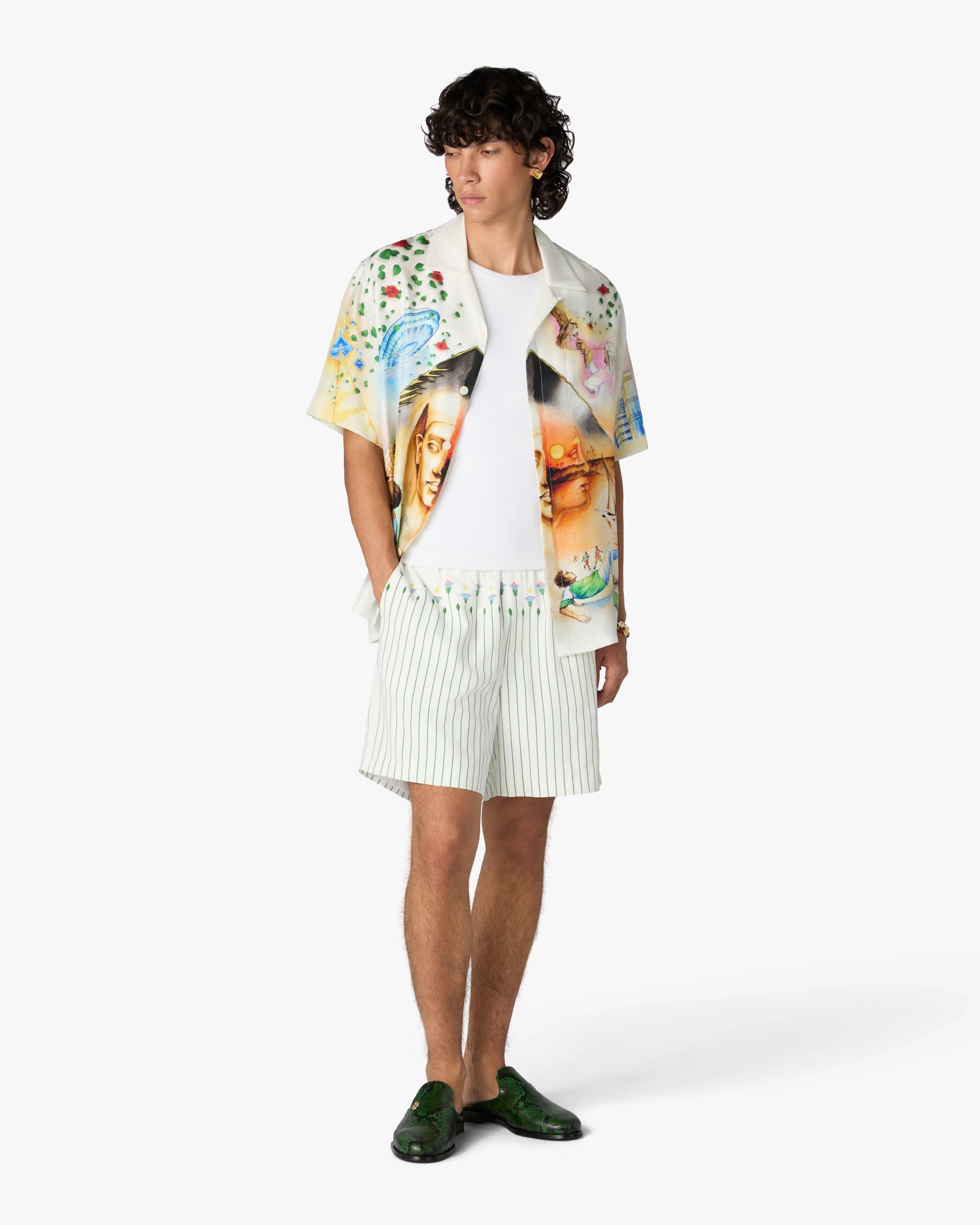 Casablanca Floral Stripe shorts verdi lino