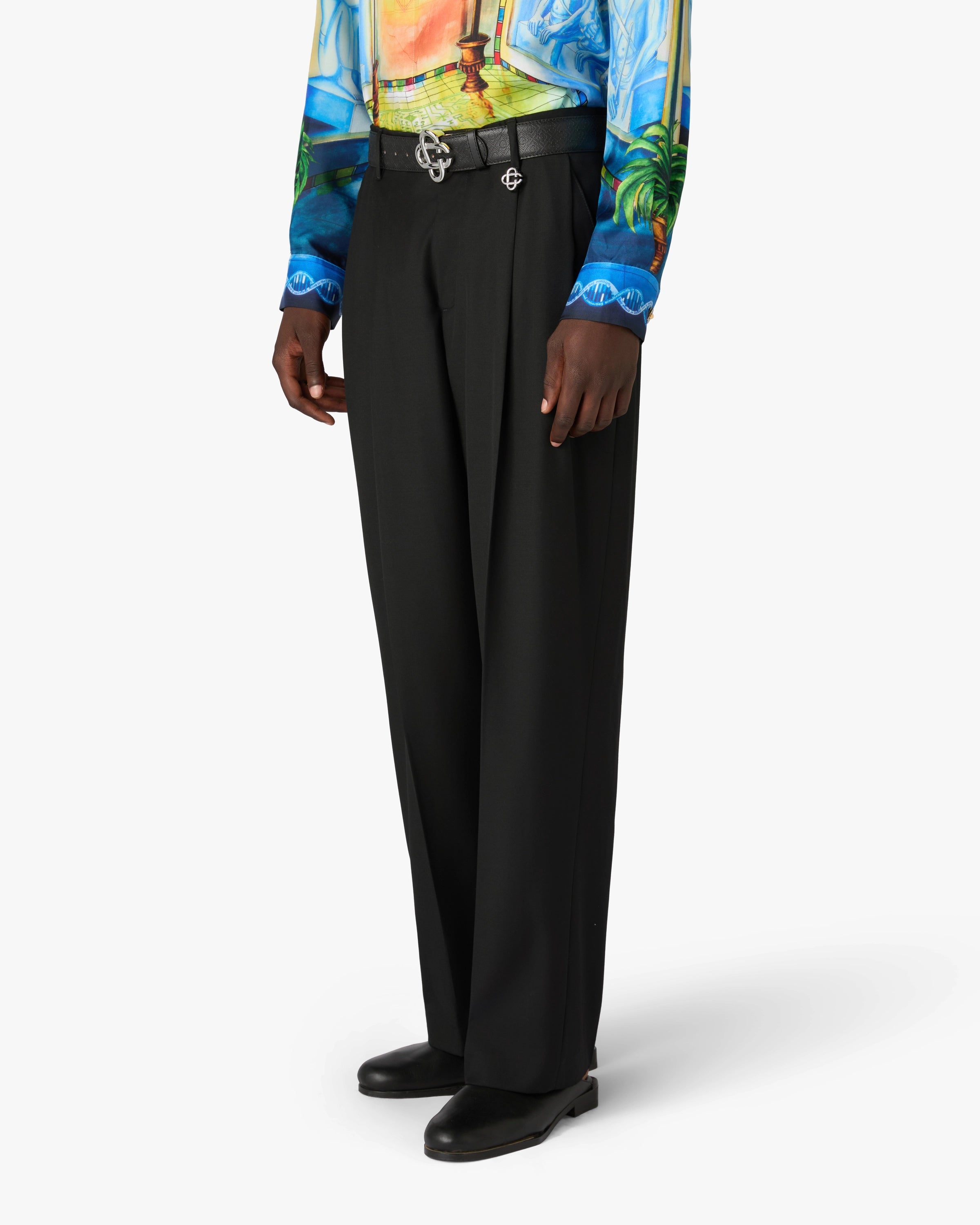 Casablanca Black Pleated pantaloni neri cotone elastan