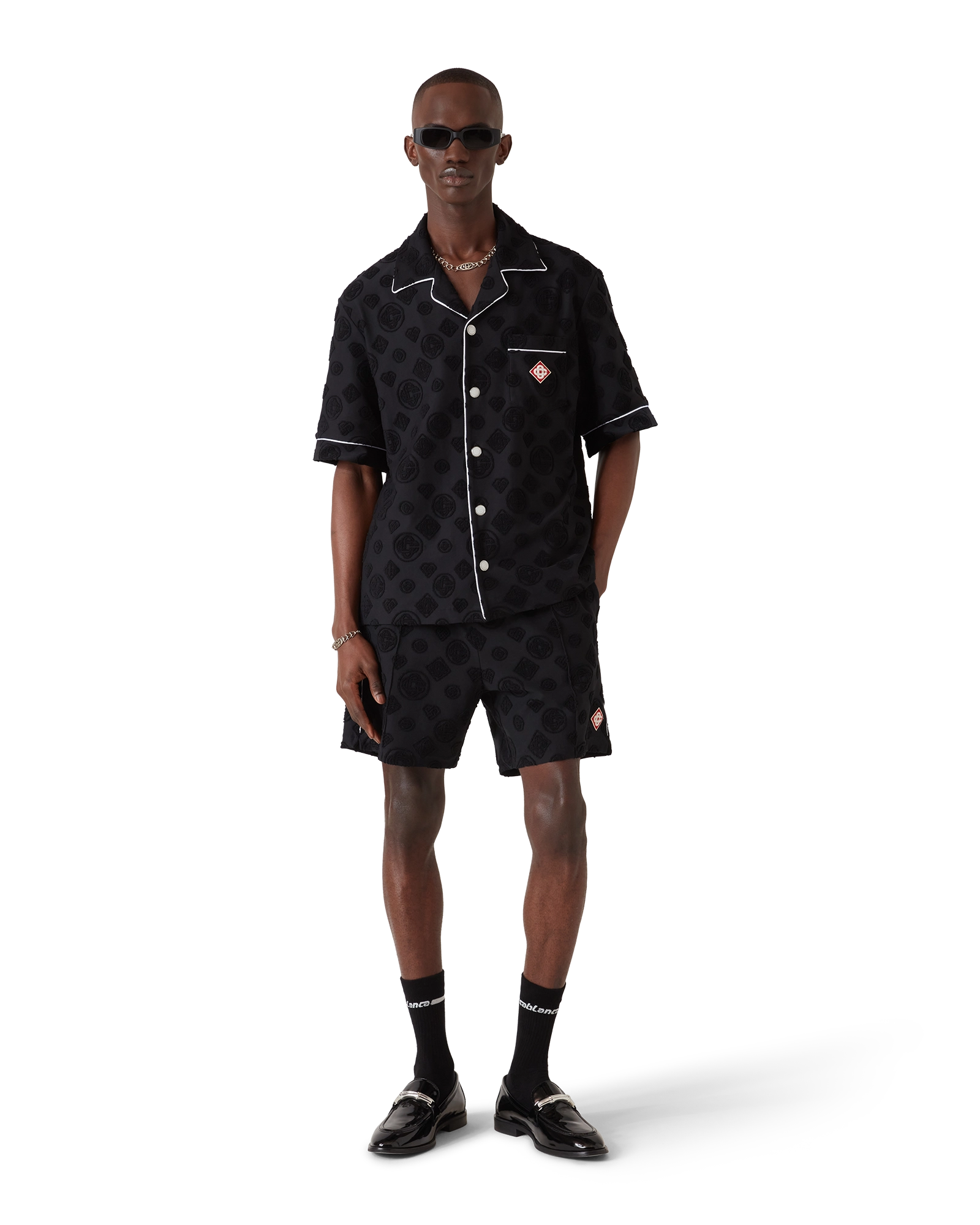 Casablanca Monogram Shorts pantaloncini neri spugna