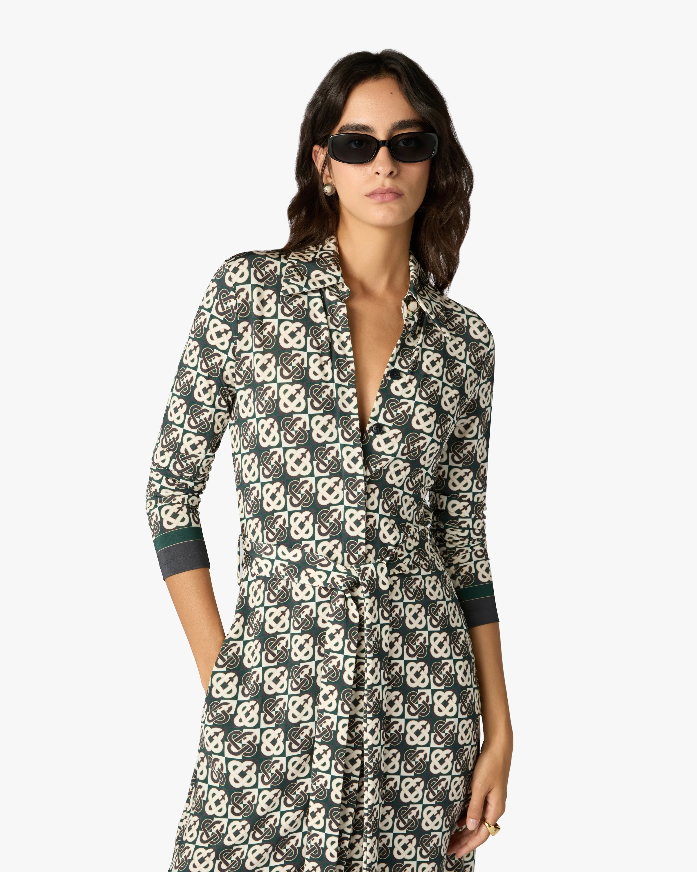 Casablanca Monogram abito midi verde navy viscosa