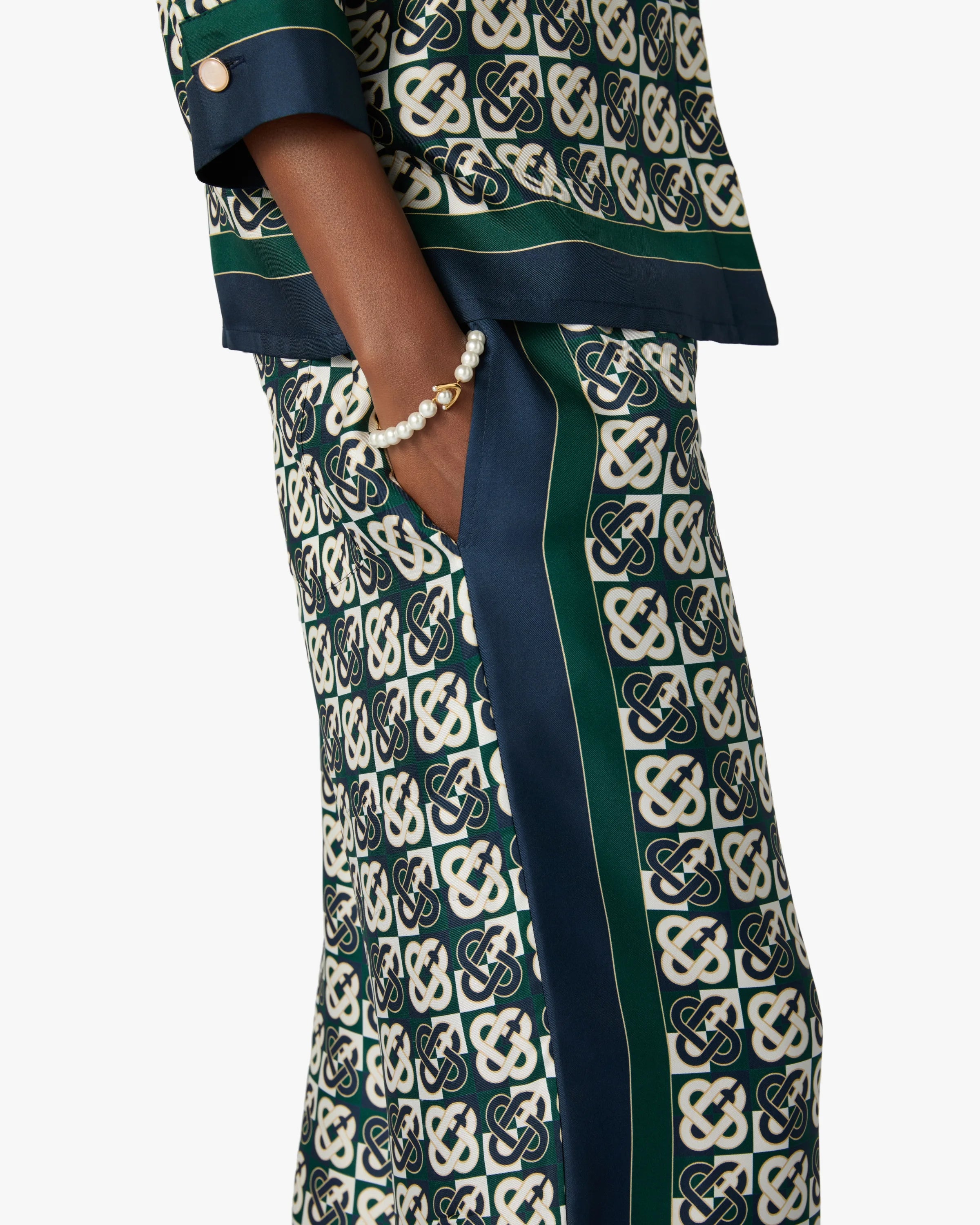 Casablanca Check Monogram pantaloni donna seta verde blu