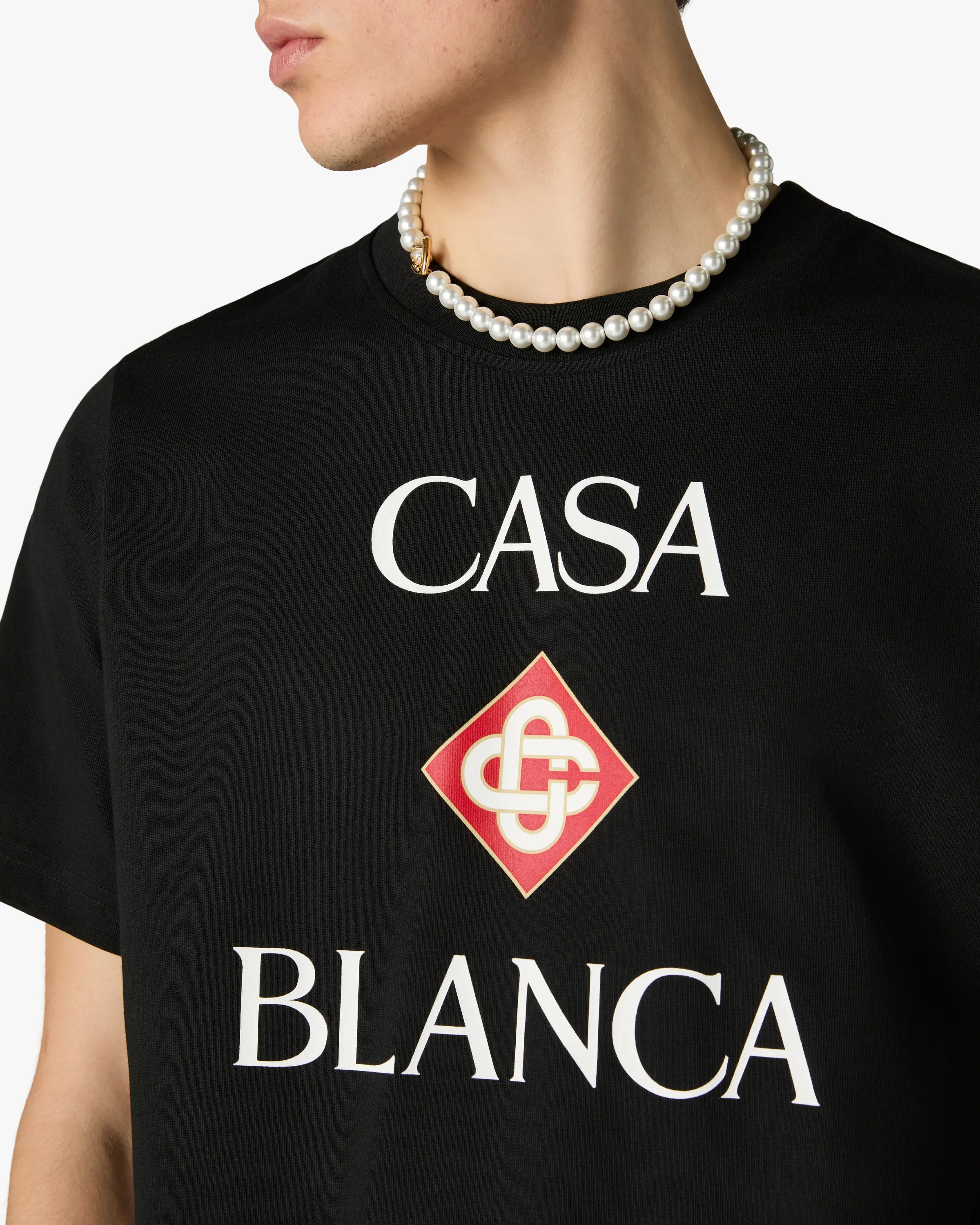Casablanca Diamond Logo t-shirt nera maniche corte cotone