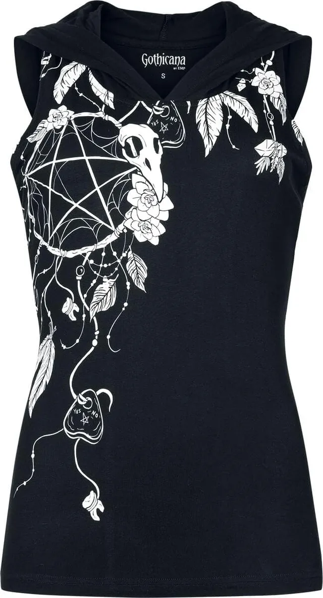 Gothicana by EMP Top Nero Cappuccio Stampa Frontale M