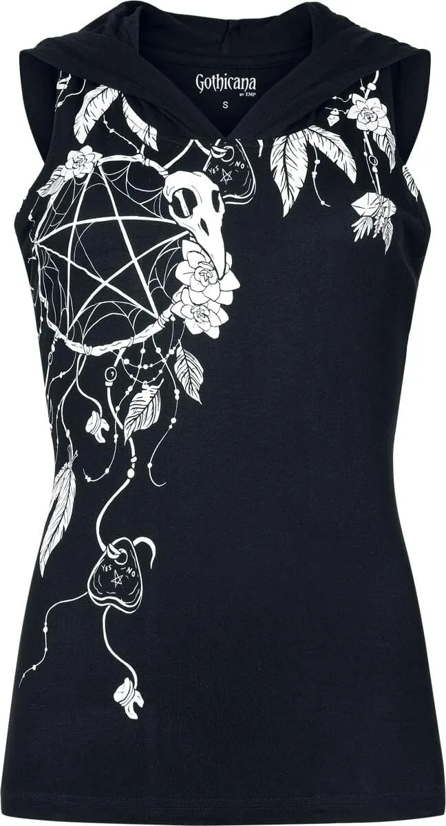 Gothicana by EMP Top Nero Cappuccio Stampa Frontale M
