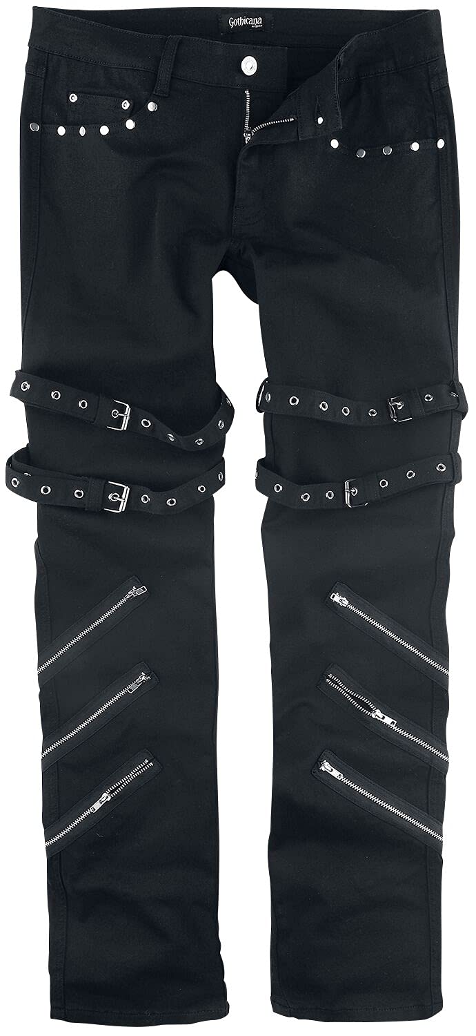 Gothicana by EMP jeans neri 30W/32L con fibbie