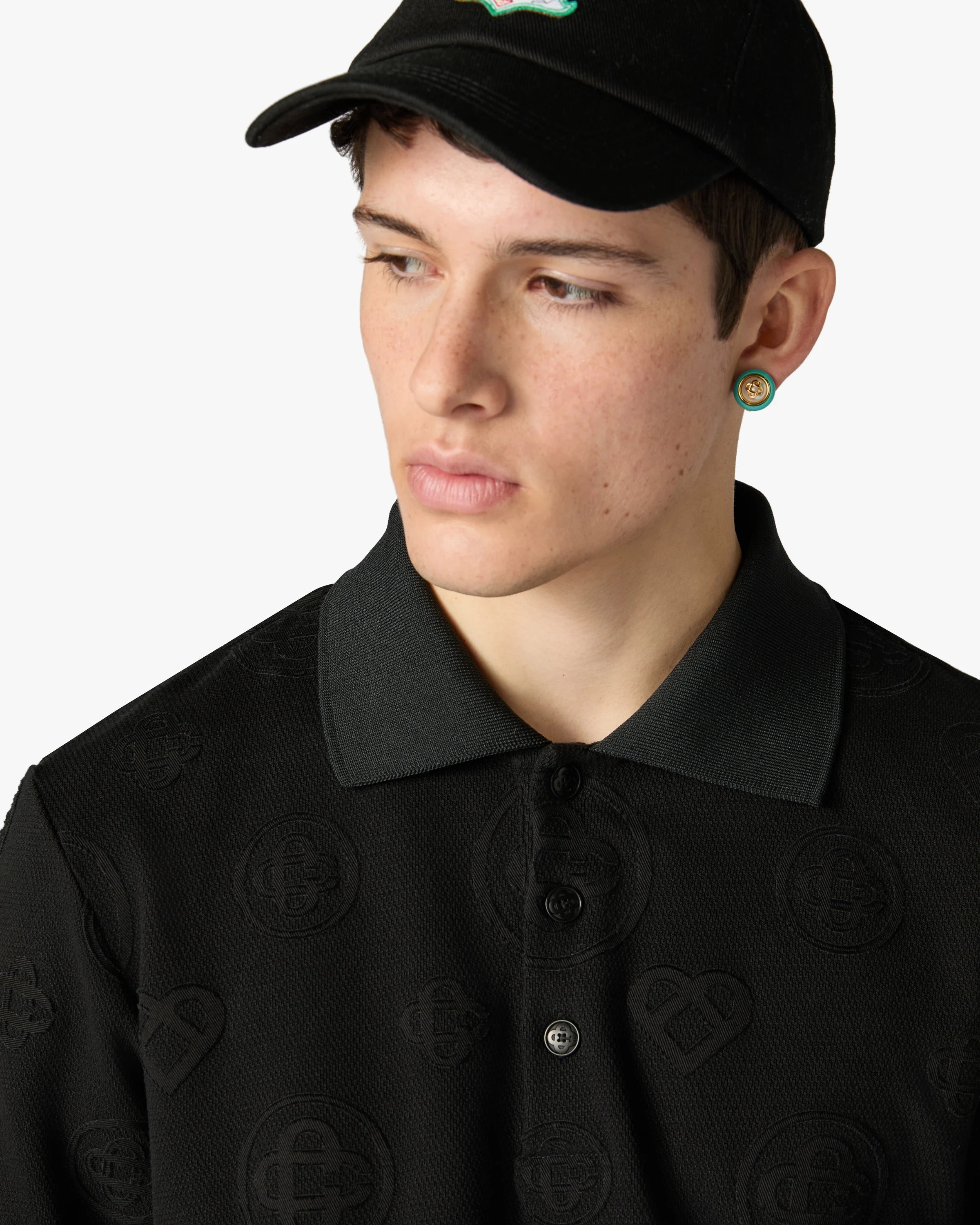 Casablanca Applique Monogram polo manica corta nero cotone bio