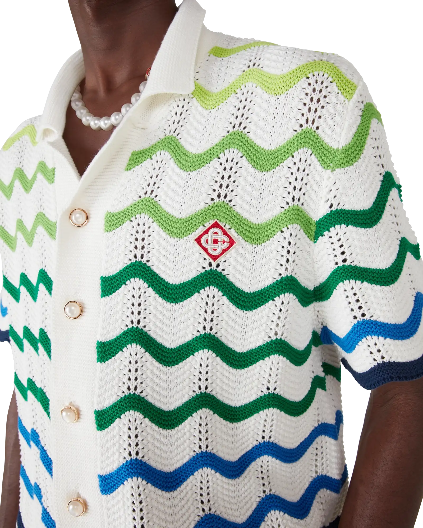 Casablanca Wave camicia crochet verde bianco