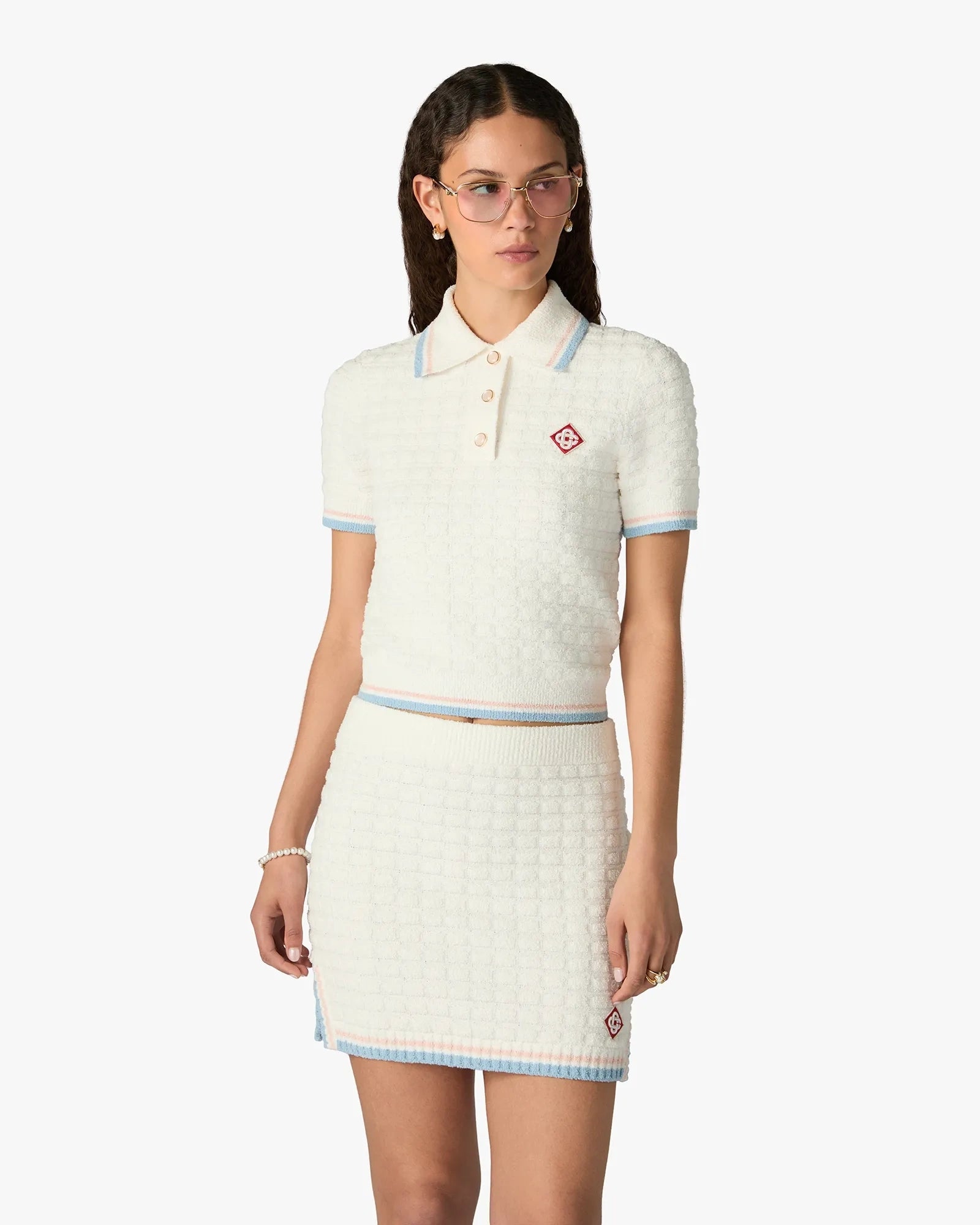 Casablanca Tennis polo donna bianca bouclé manica corta