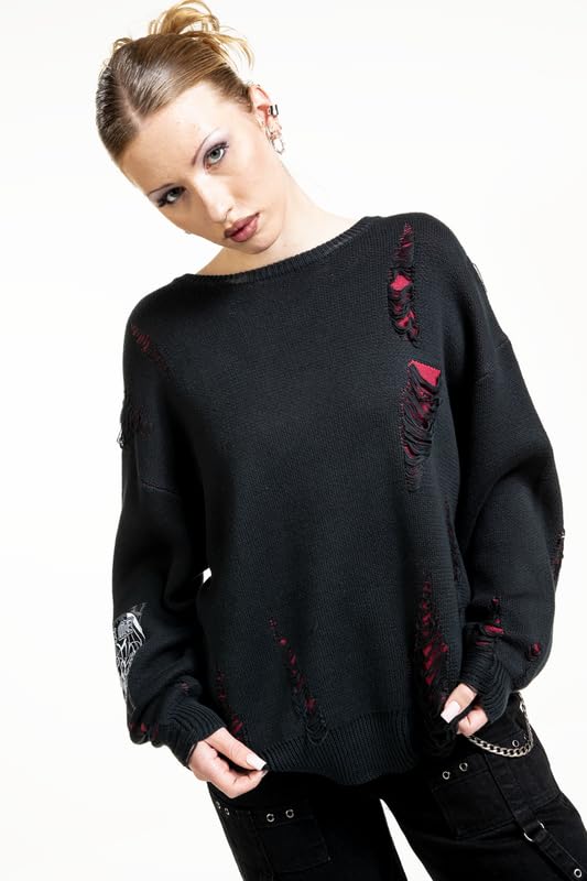Gothicana by EMP Maglione Donna Nero Rosso M Destroyed