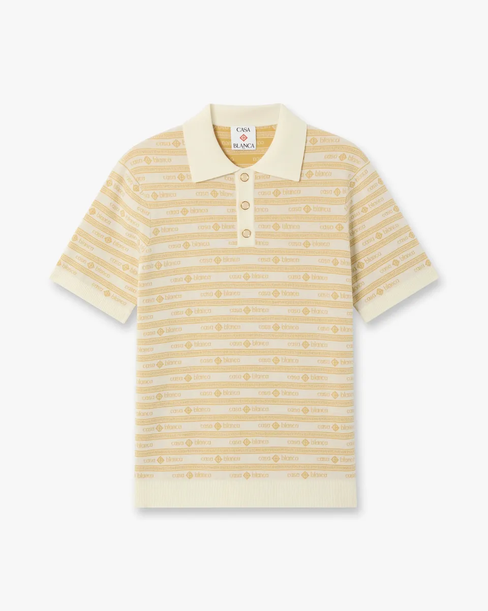 Casablanca Logo polo uomo beige lana merino