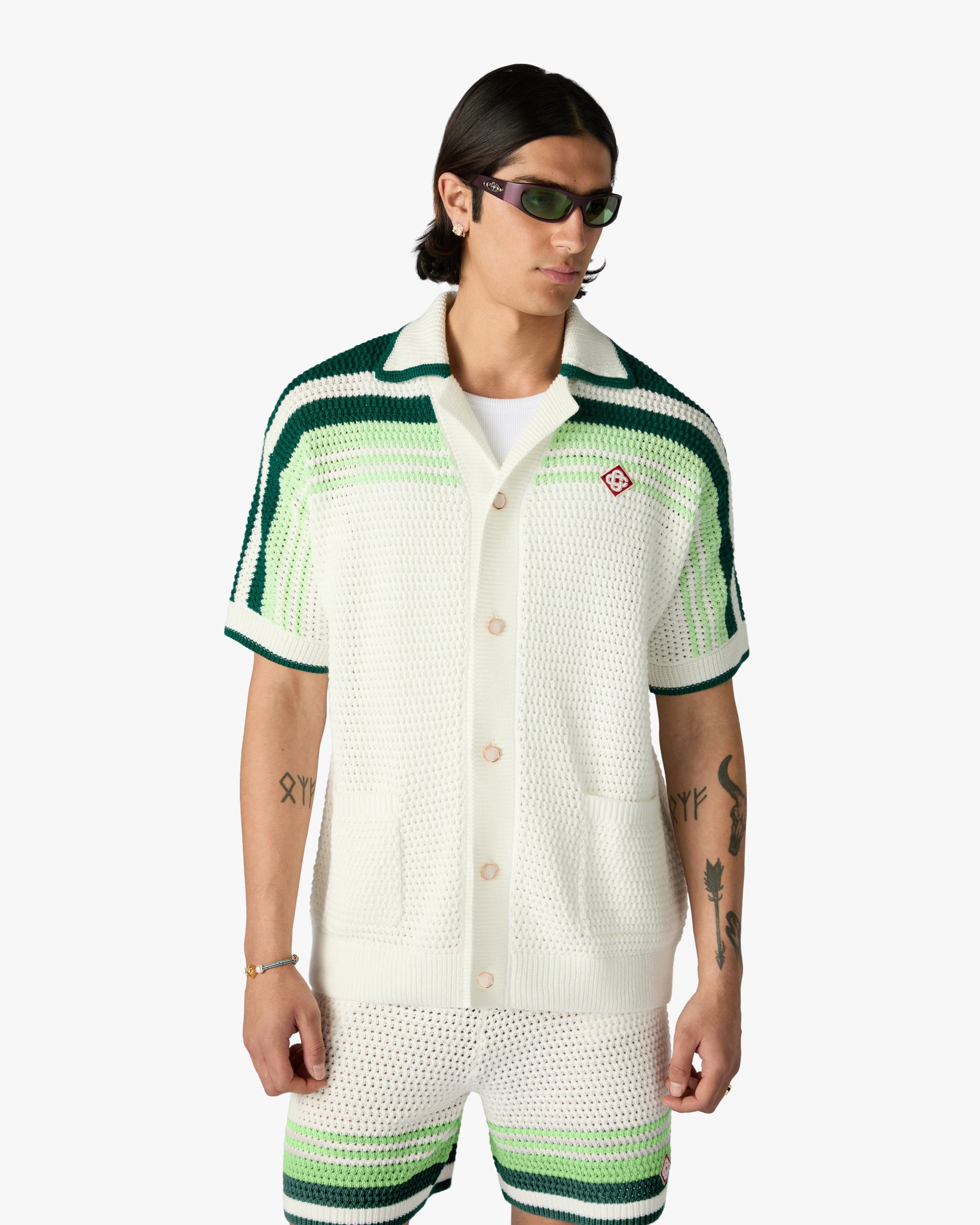 Casablanca Tennis Stripe camicia crochet verde