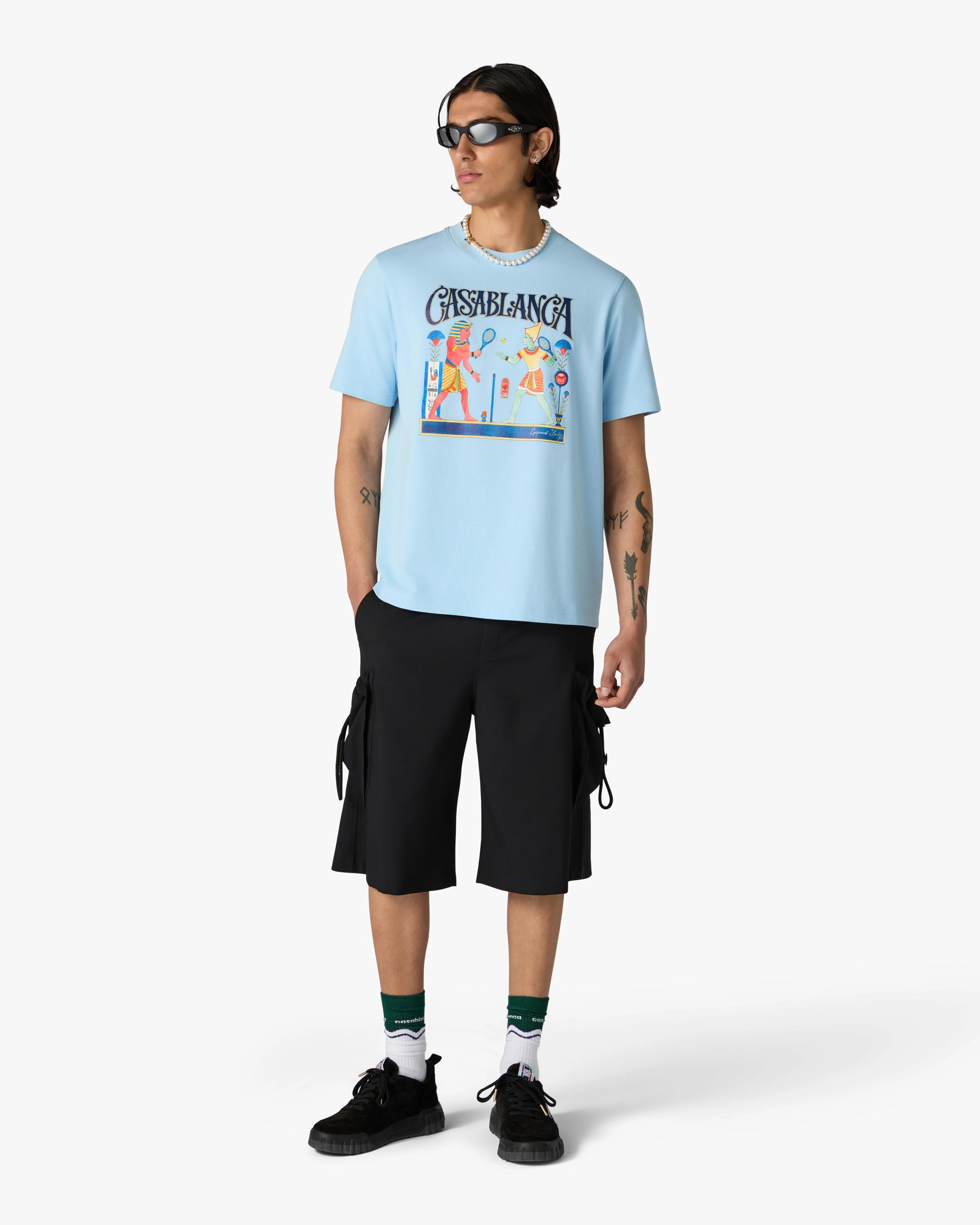 Casablanca Egyptian Tennis Match t-shirt uomo azzurra cotone