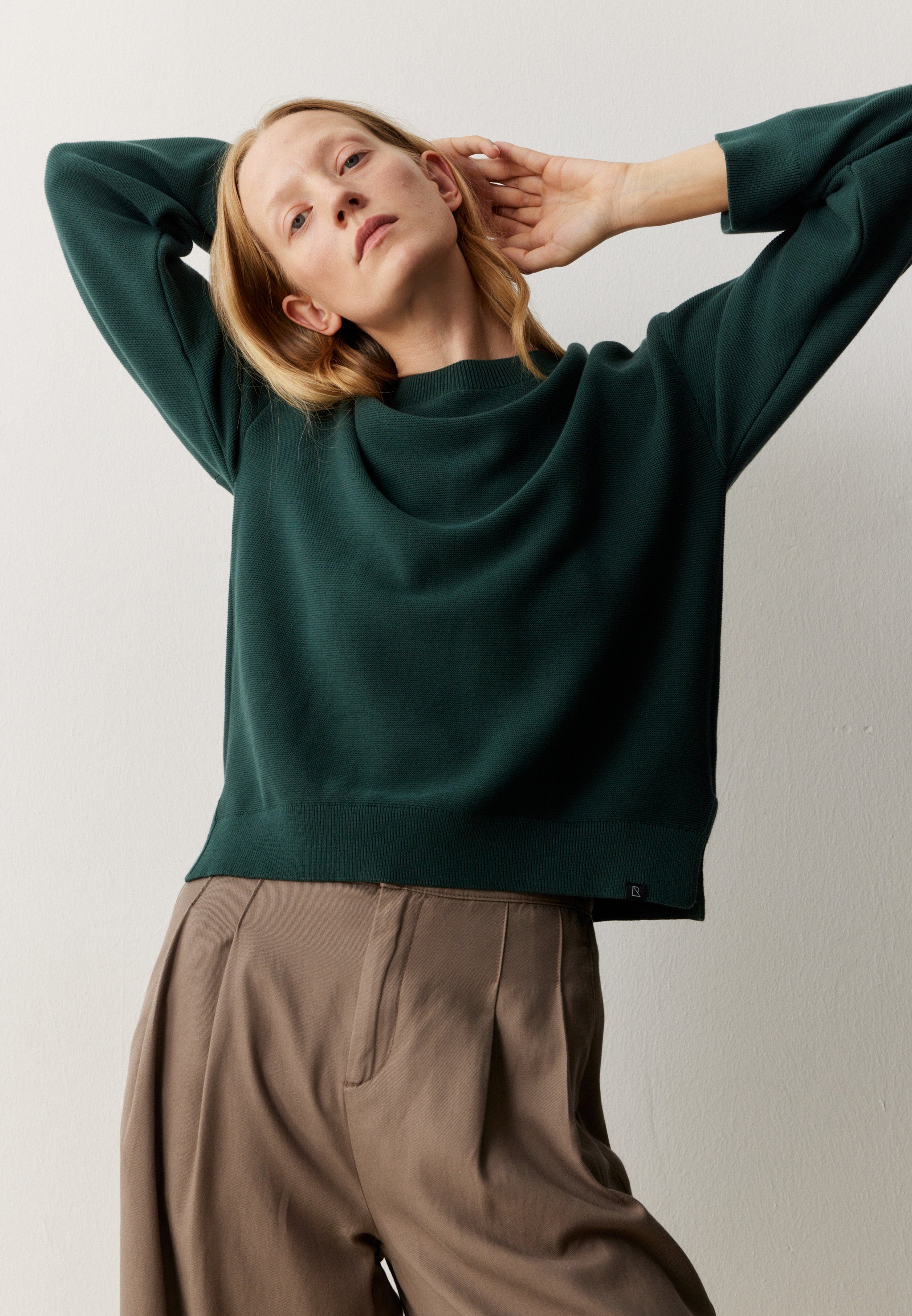 Recolution Gingko pullover verde scuro cotone bio