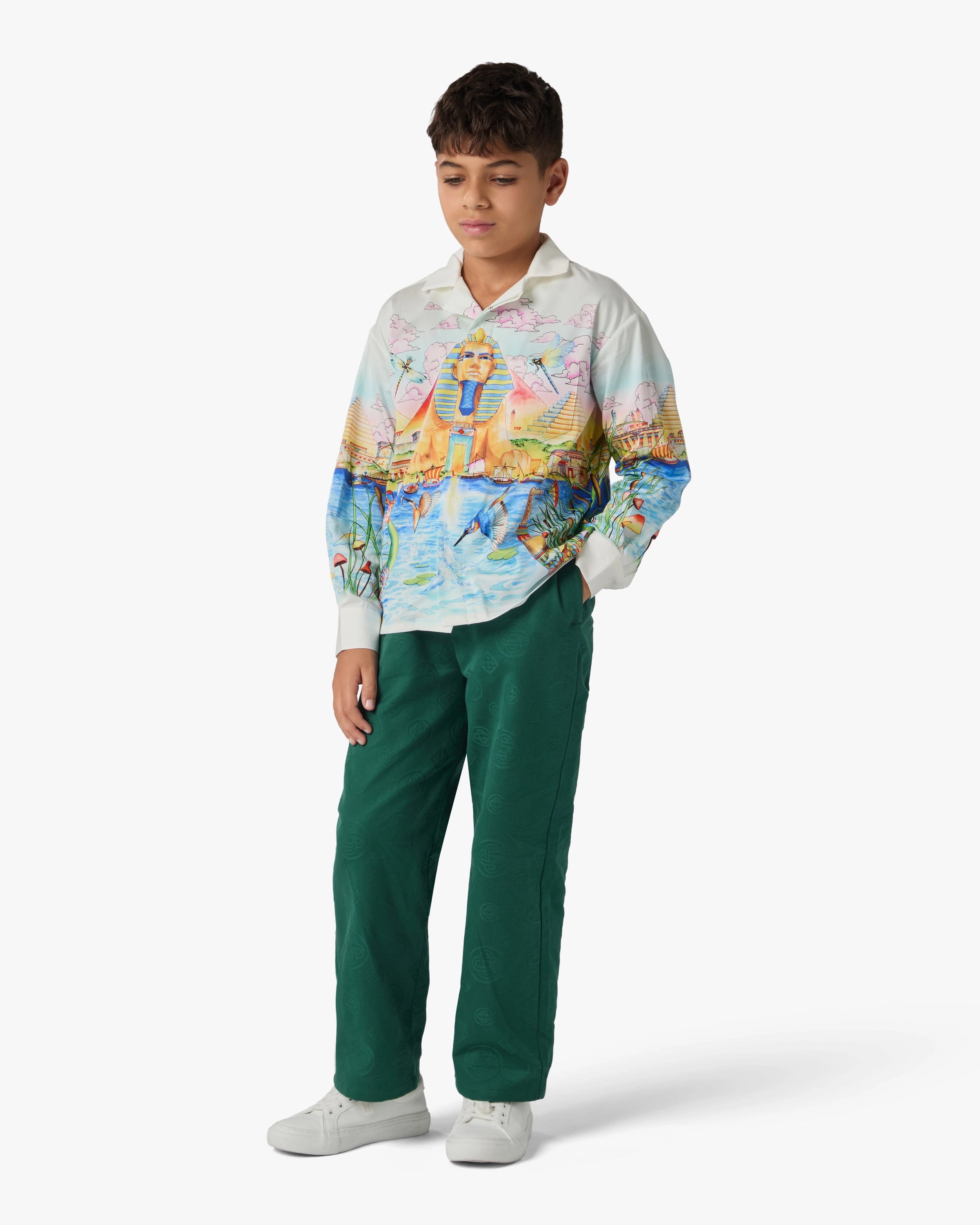 Casablanca Children's Green Monogram Chino Trousers bimbo verdi
