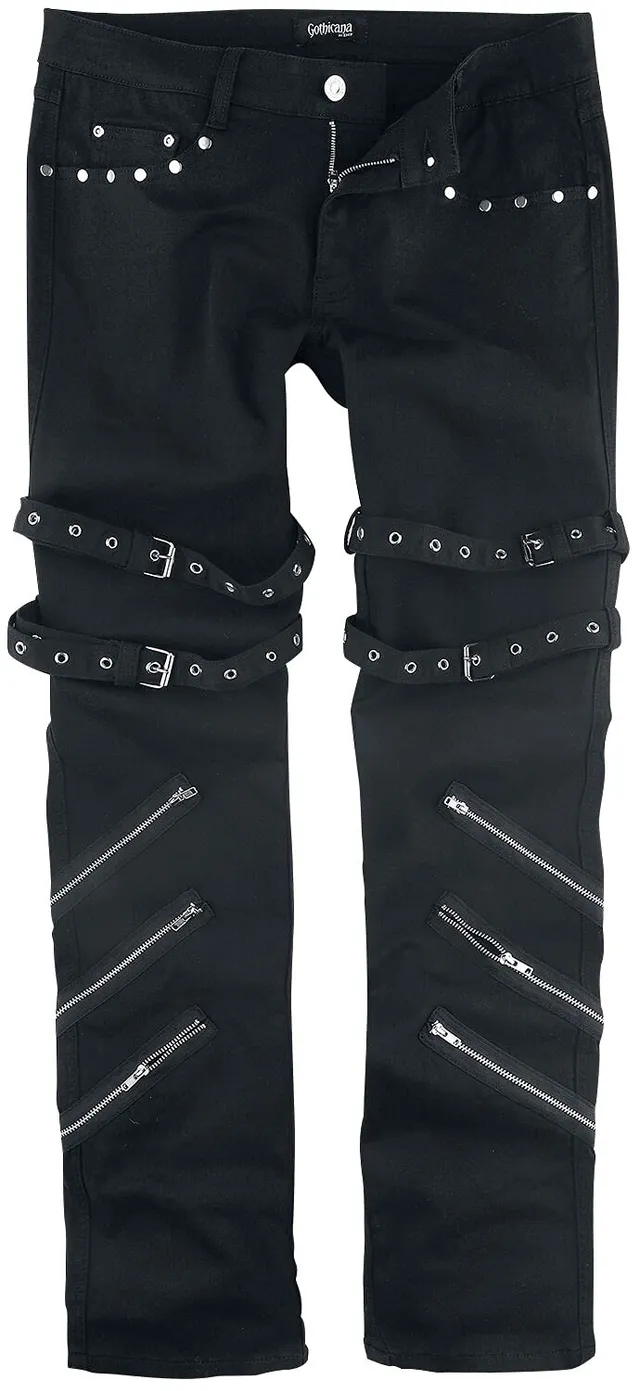 Gothicana by EMP jeans neri 30W/32L con fibbie