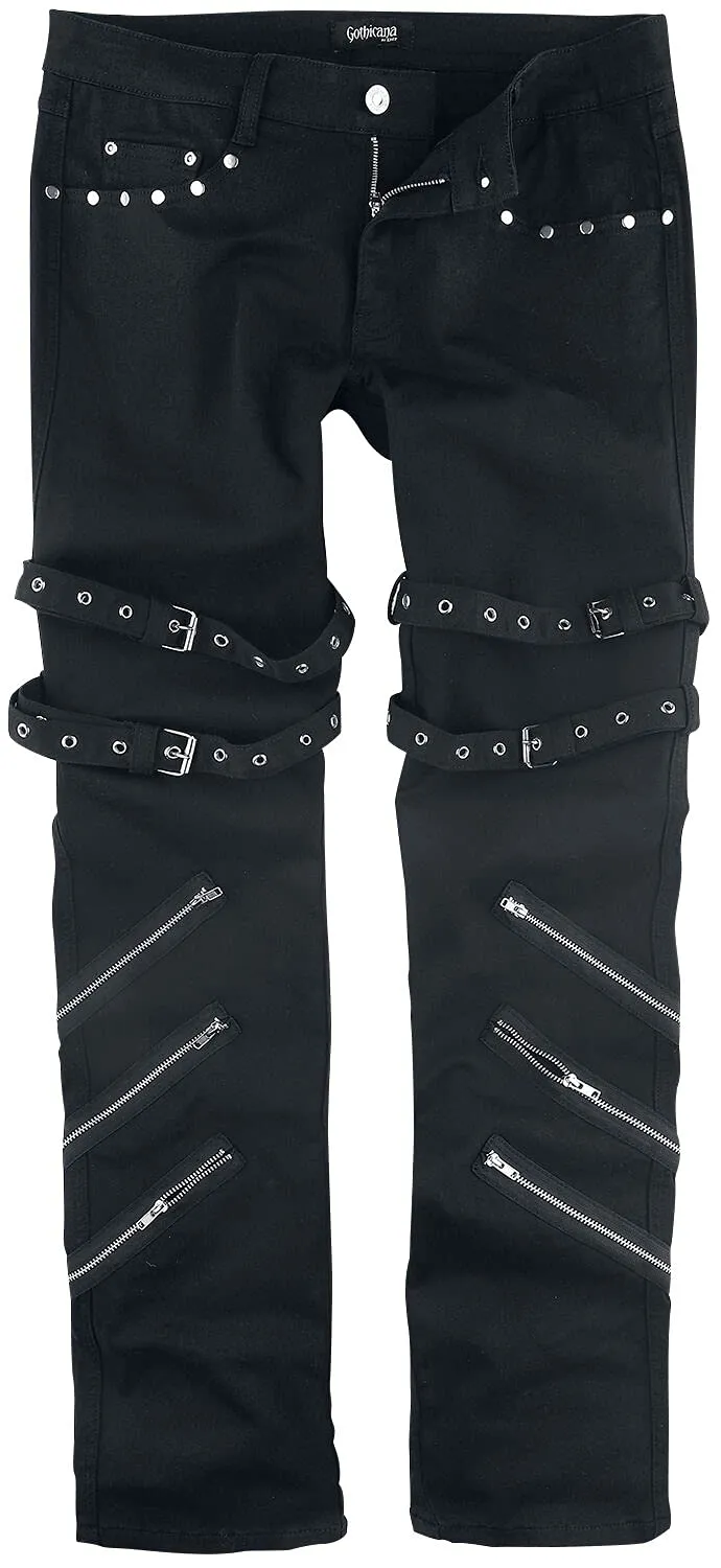Gothicana by EMP jeans neri 30W/32L con fibbie