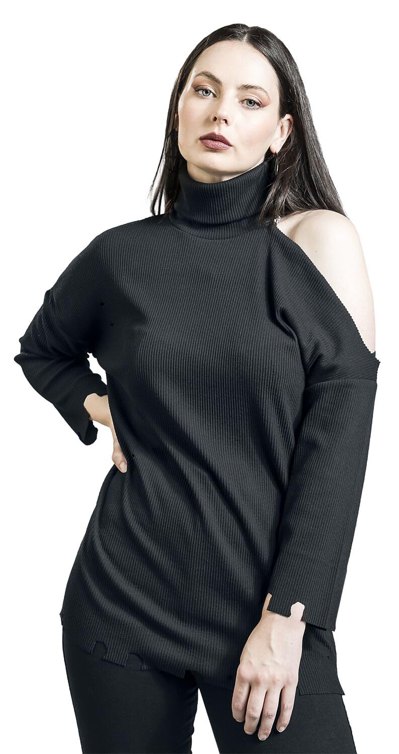 Gothicana by EMP Maglia Nera Maniche Lunghe Look Usurato S