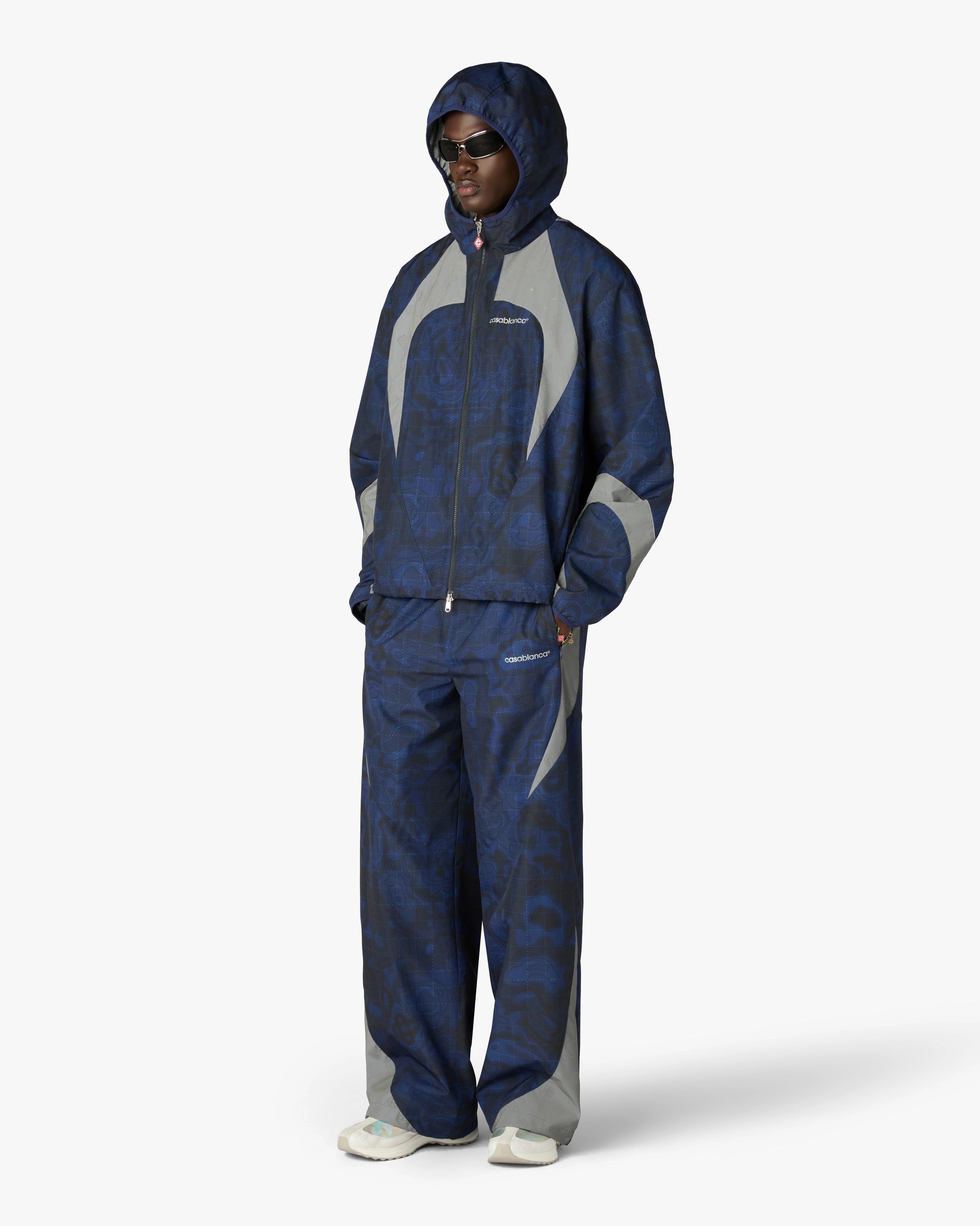 Casablanca Heatmap giacca cappuccio blu zip con coulisse