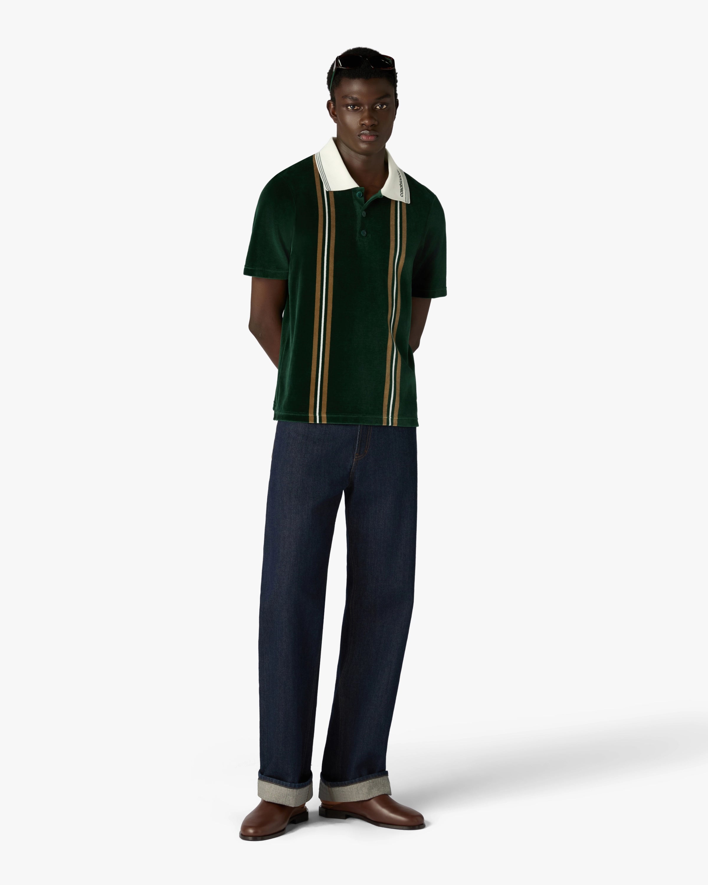 Casablanca Stripe Velour polo verde marrone ciniglia