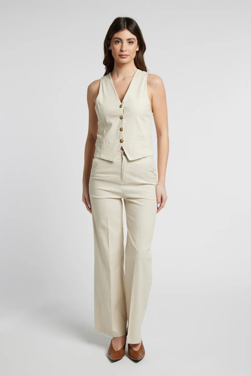 Sarah Chole 1589 completo gilet e pantalone ampio cotone