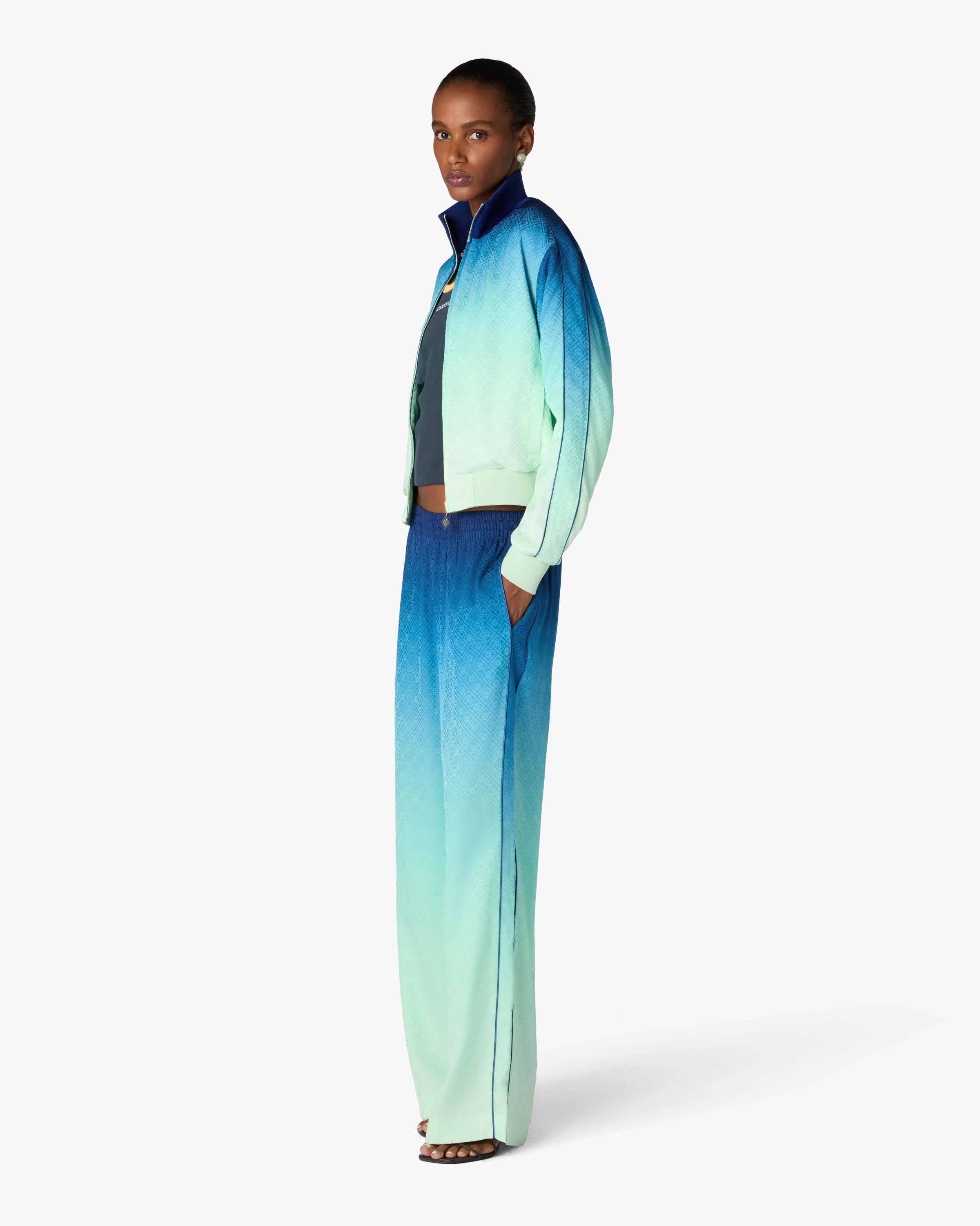 Casablanca Gradient Monogram pantaloni jacquard blu verde