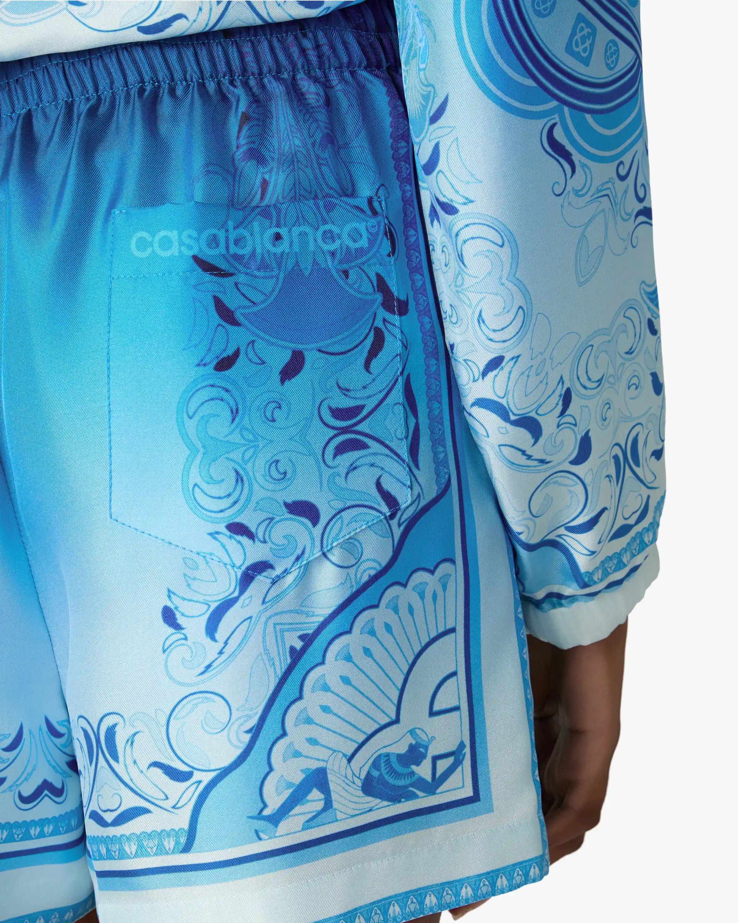 Casablanca Egyptian Rug pantaloncini seta blu sfumato