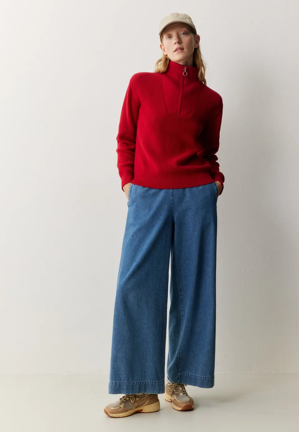 Recolution NIGELLA maglione troyer rosso cotone bio