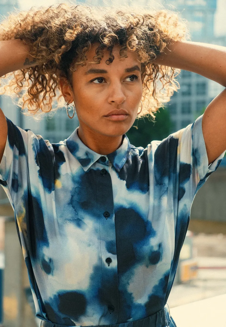 Recolution Lotus Waterdrop blusa donna blu viscosa