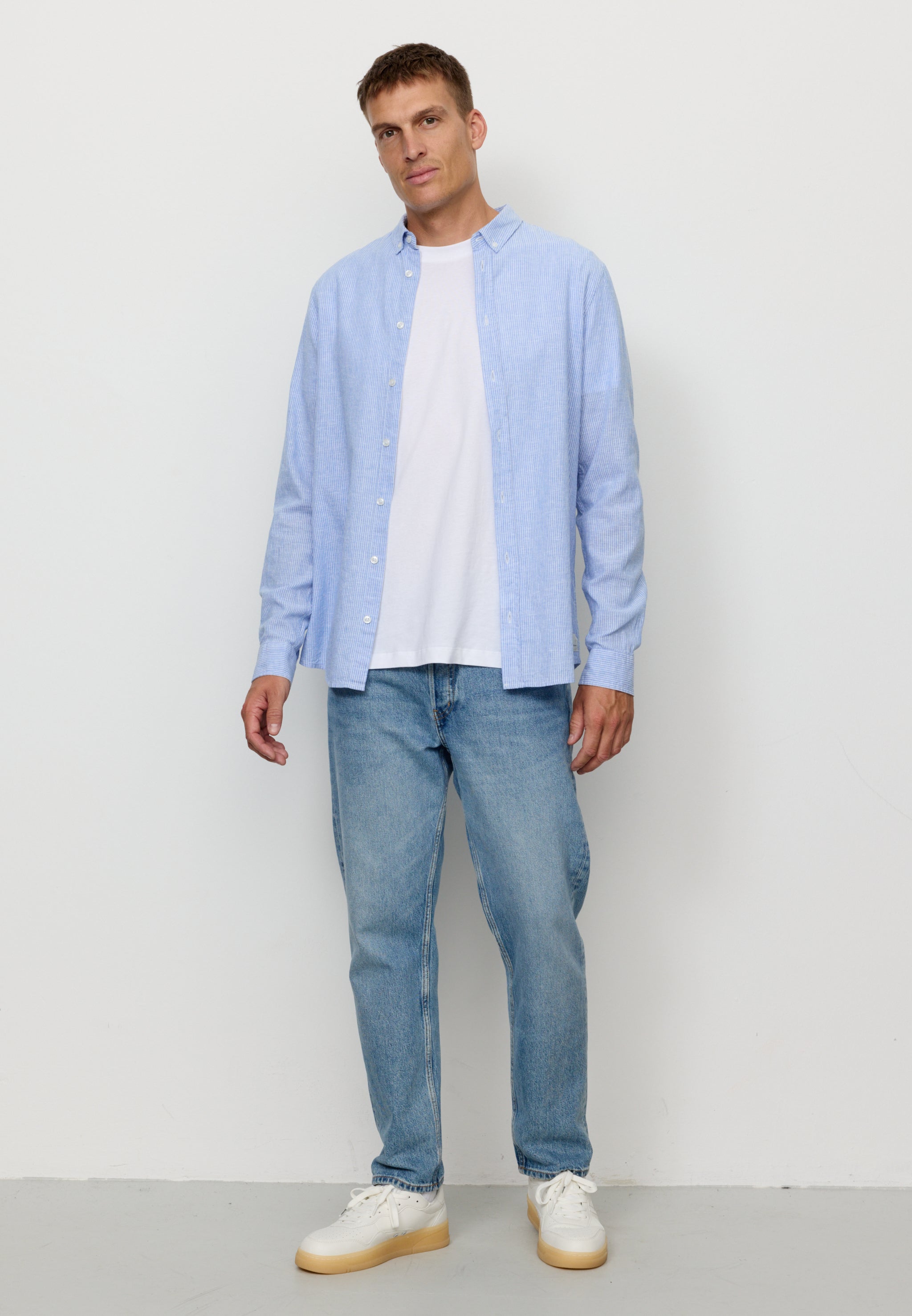 Recolution Yew Stripes camicia blue lino e cotone bio