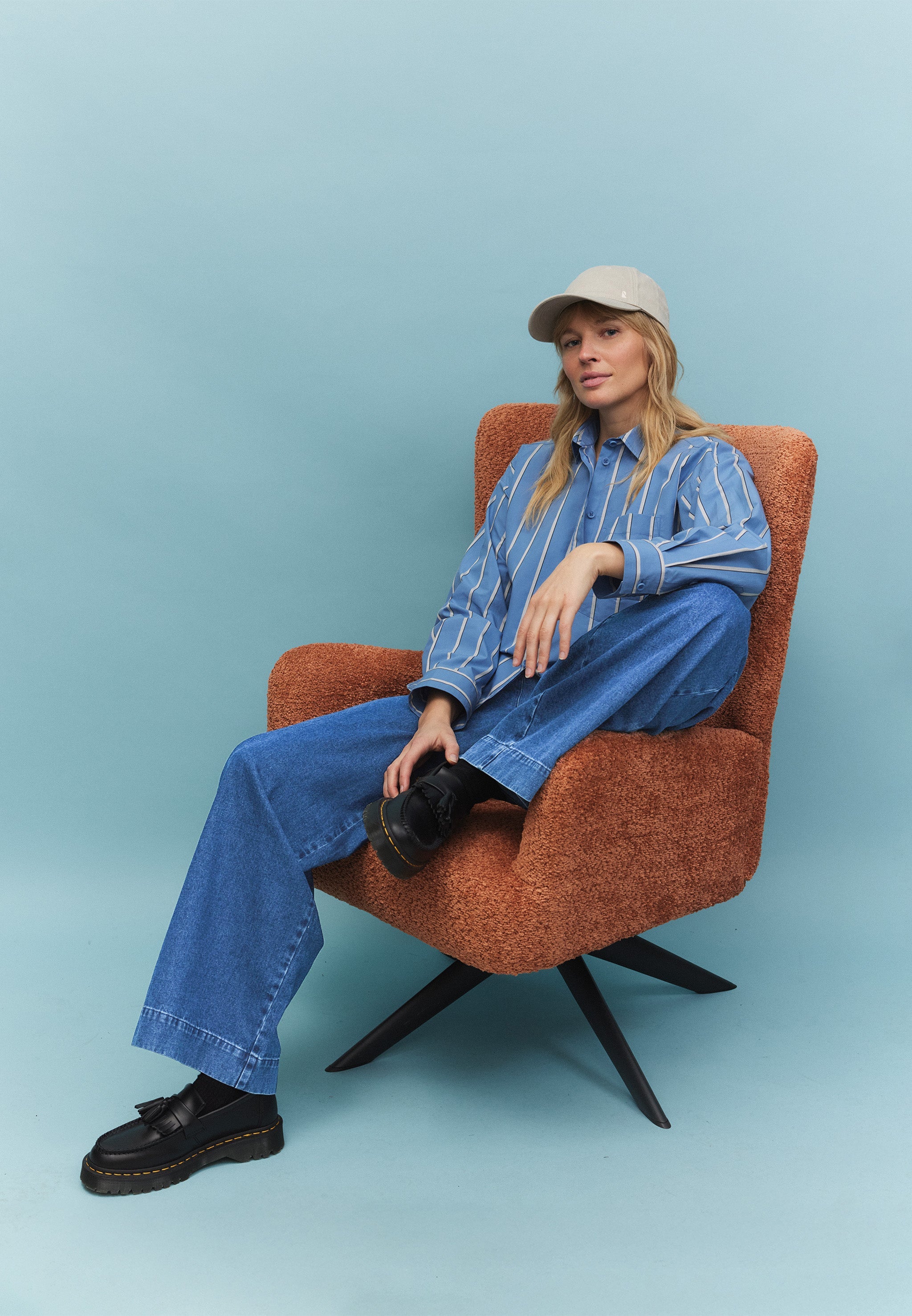 Recolution Forsythia Stripes camicia donna blue cotone bio