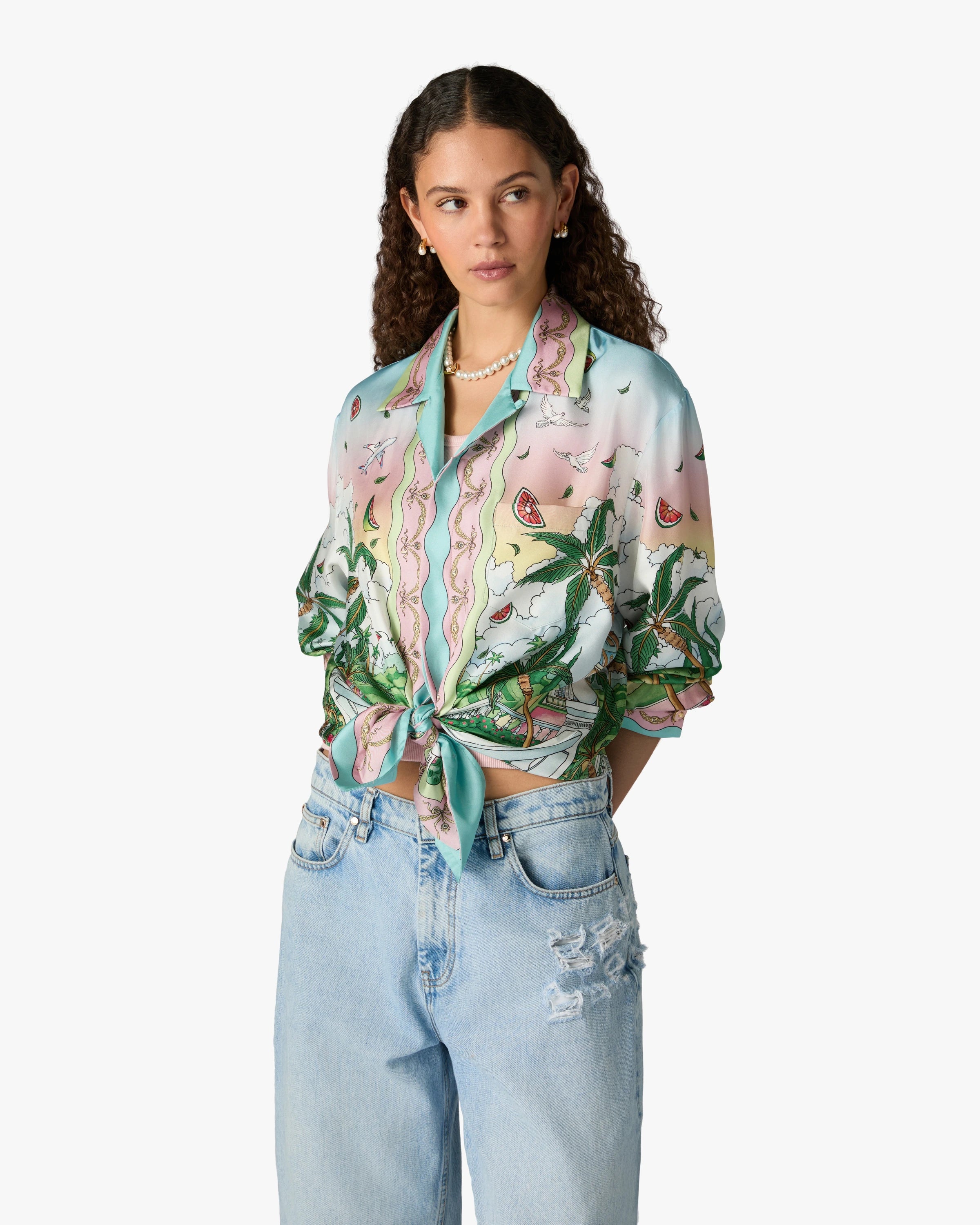 Casablanca Laduree x Casablanca camicia seta multicolore