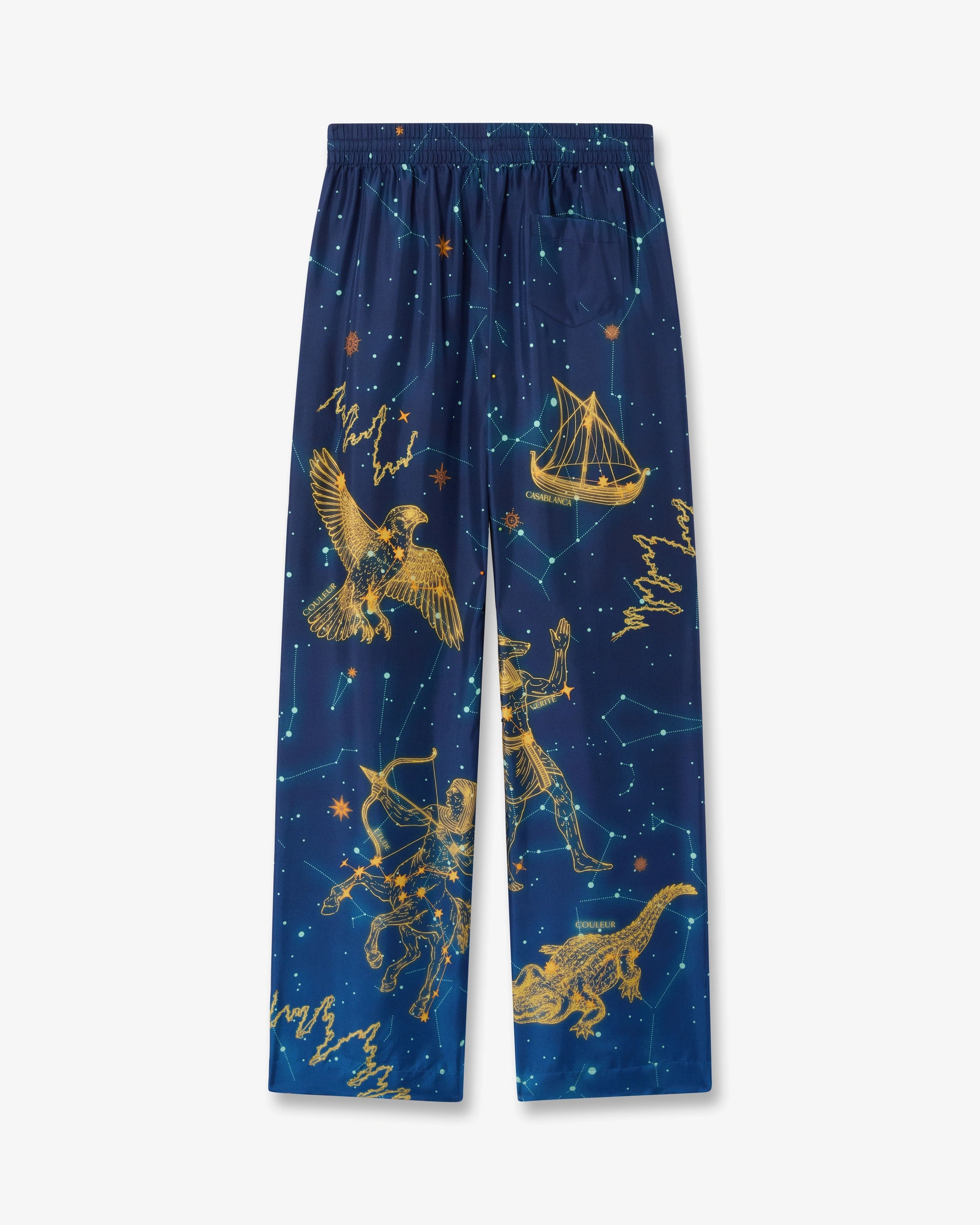 Casablanca Astrology pantaloni in seta blu gamba dritta