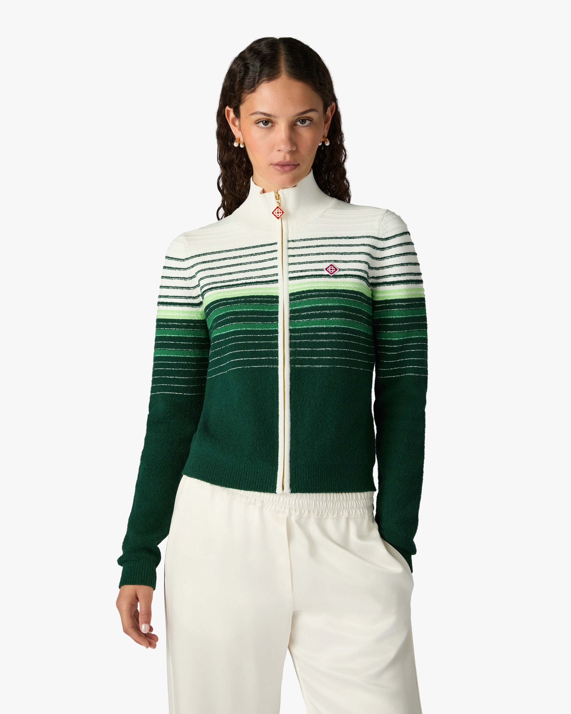 Casablanca Boucle Stripe giacca zip bianco verde vestibilità comoda