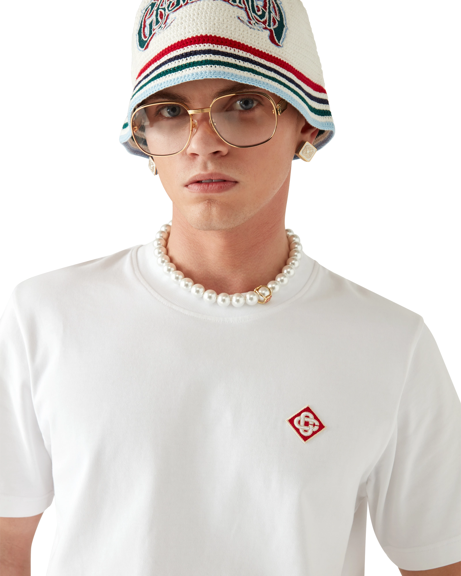 Casablanca Diamond Logo t-shirt bianca cotone