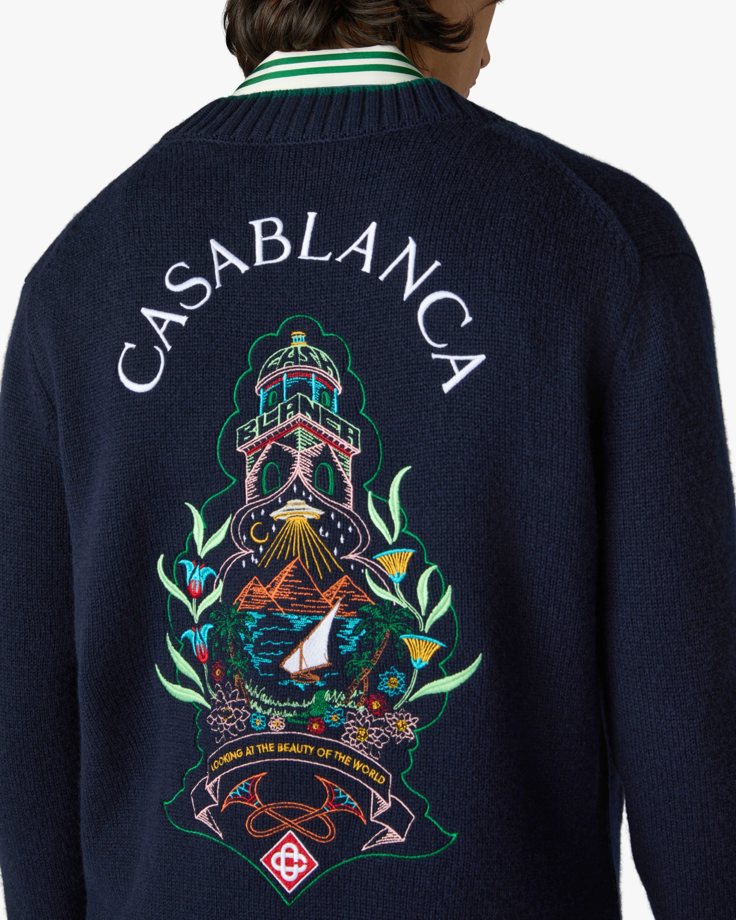 Casablanca Hotel Emblem cardigan lana blu navy taglia M