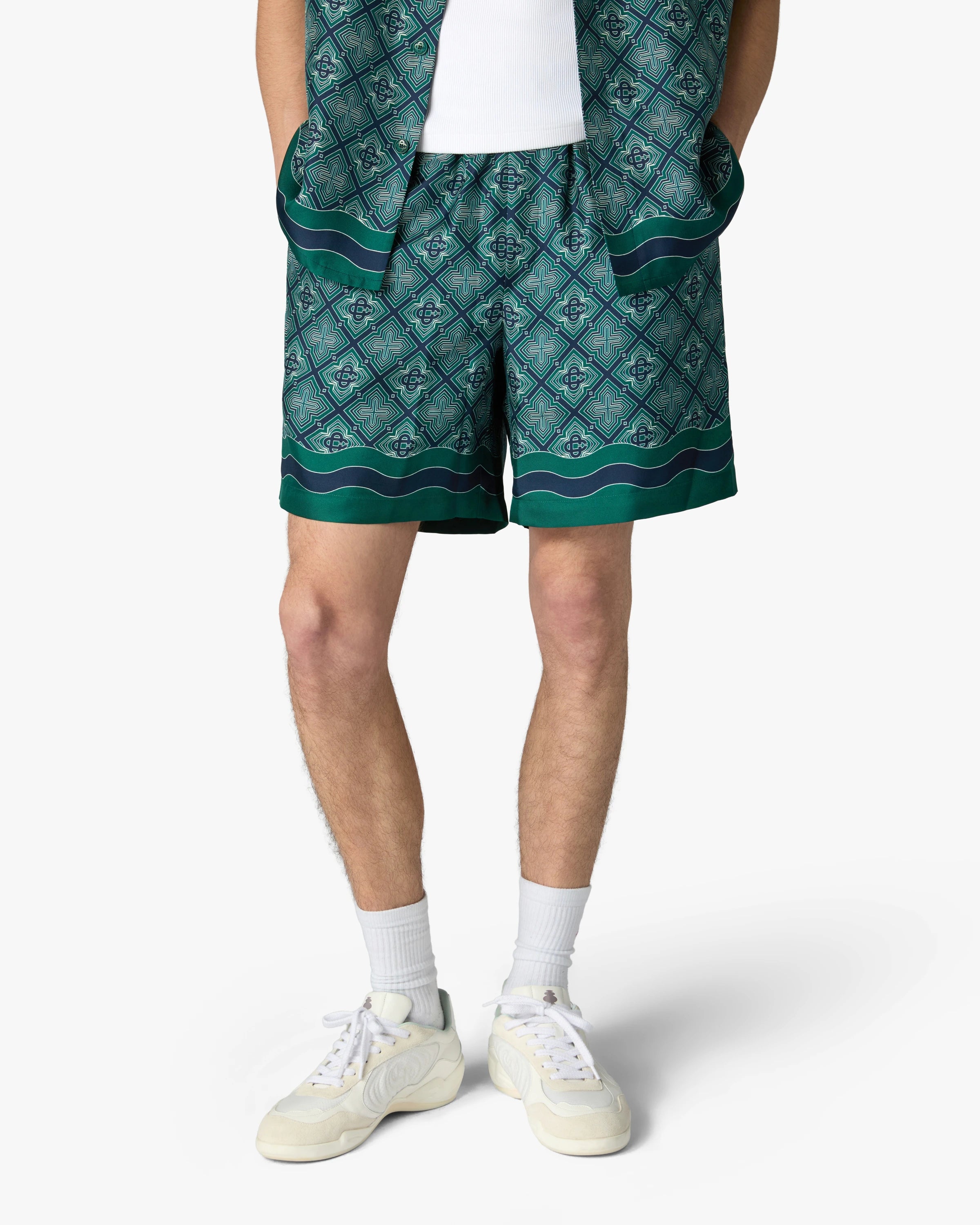 Casablanca Radiating Monogram pantaloncini seta verdi