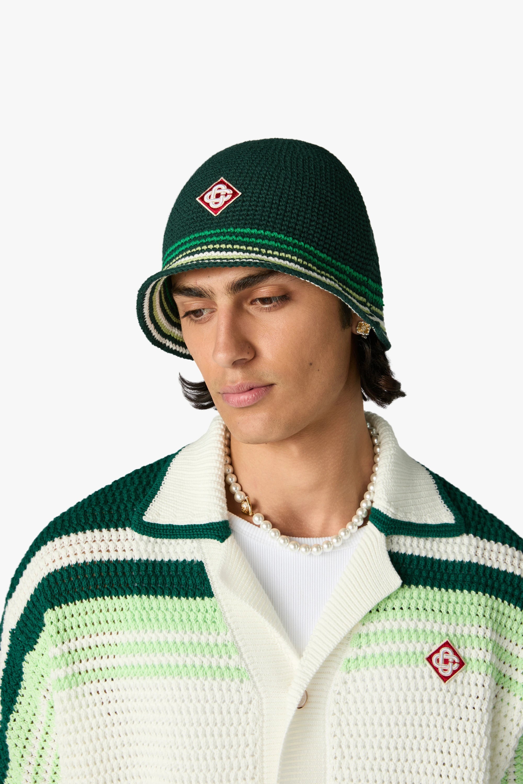 Casablanca Striped cappello crochet verde taglia M/L
