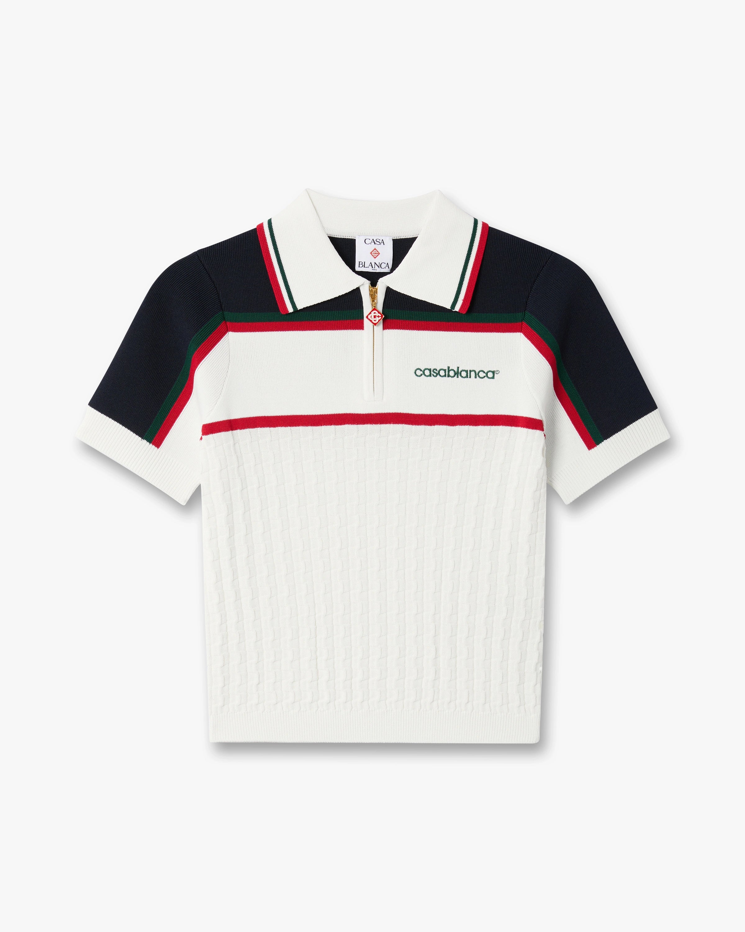 Casablanca Tennis polo in maglia crema navy viscosa