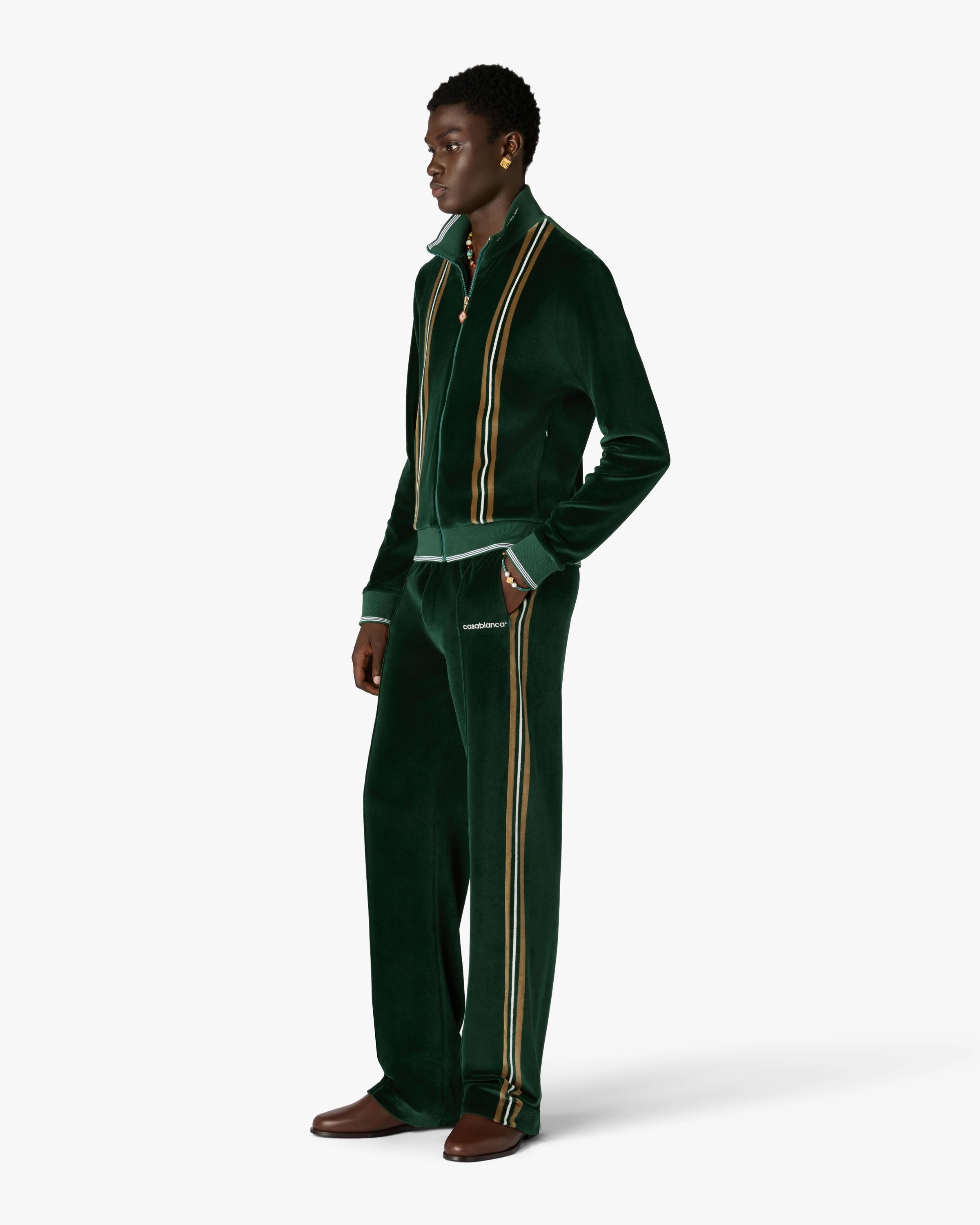 Casablanca Green Brown Stripe pantaloni tuta velluto verde