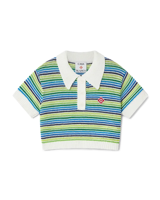 Casablanca Stripe top crochet bimbo verde righe cotone