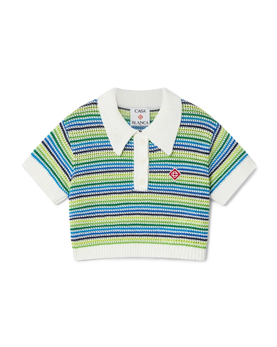 Casablanca Stripe top crochet bimbo verde righe cotone