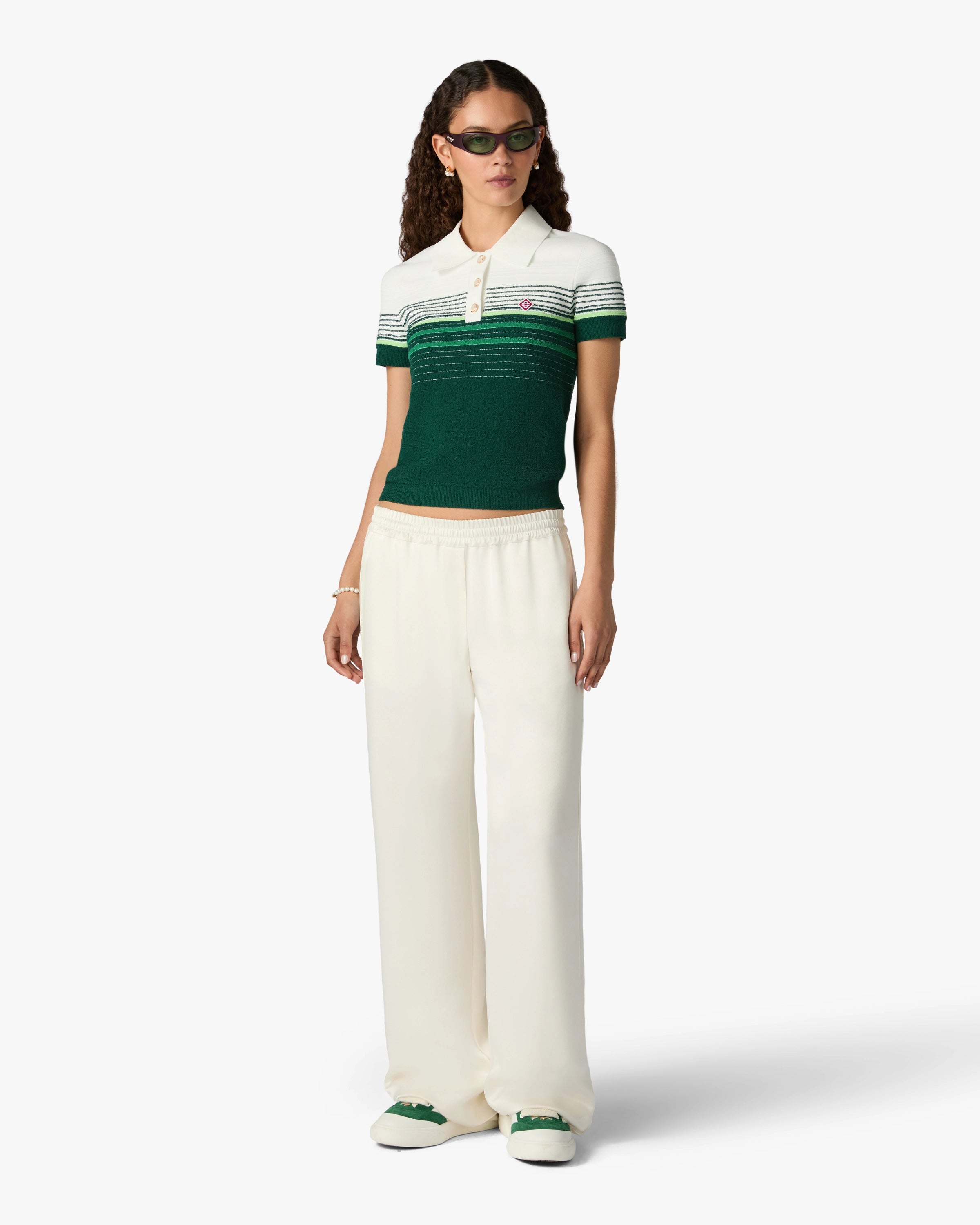 Casablanca Boucle Stripe polo verde bianca in cotone