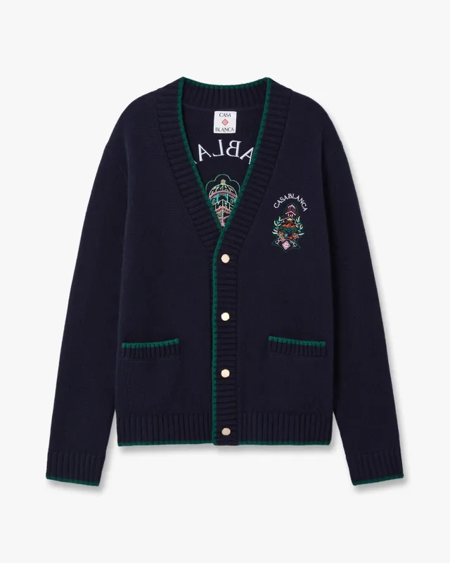 Casablanca Hotel Emblem cardigan lana blu navy taglia M