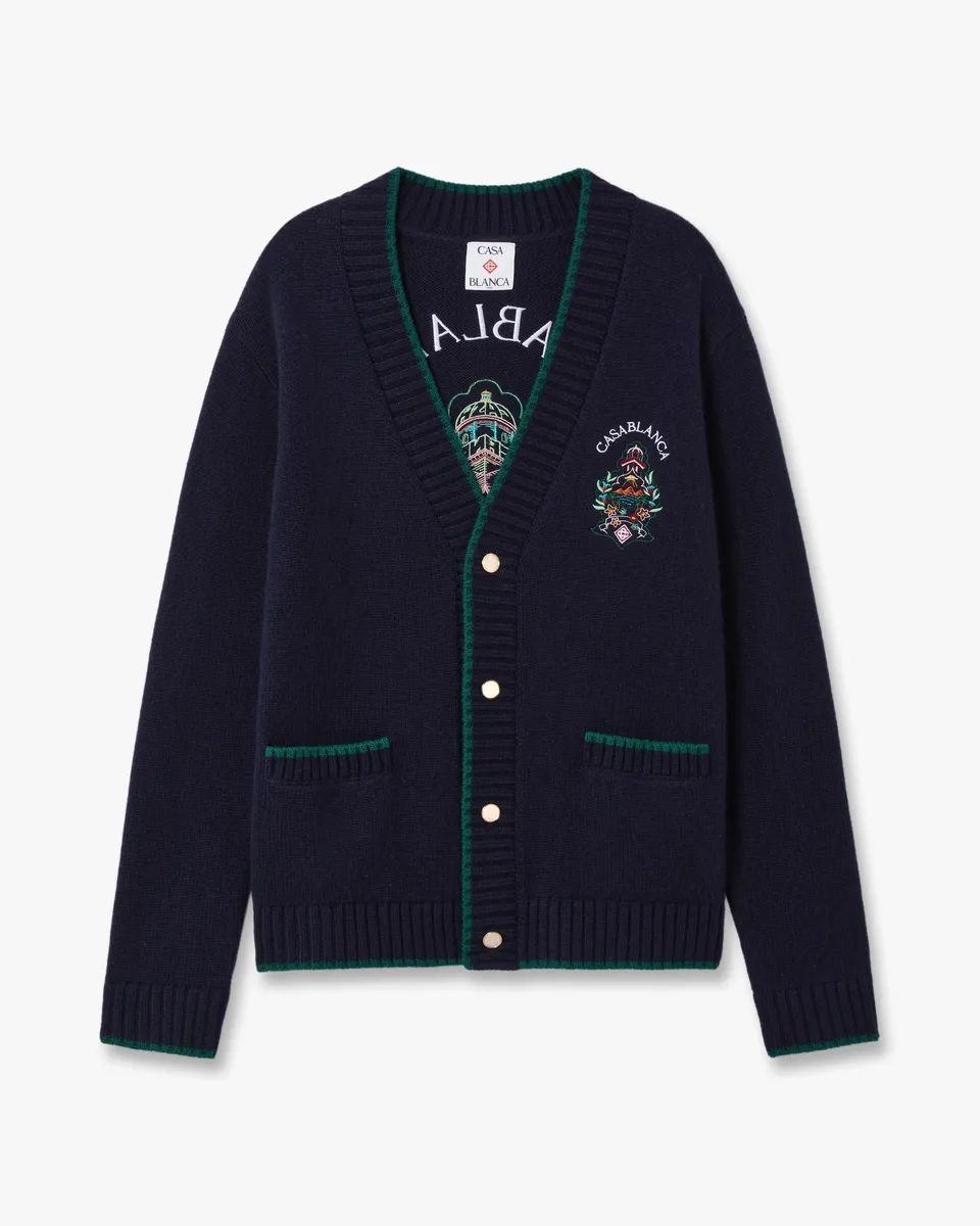 Casablanca Hotel Emblem cardigan lana blu navy taglia M