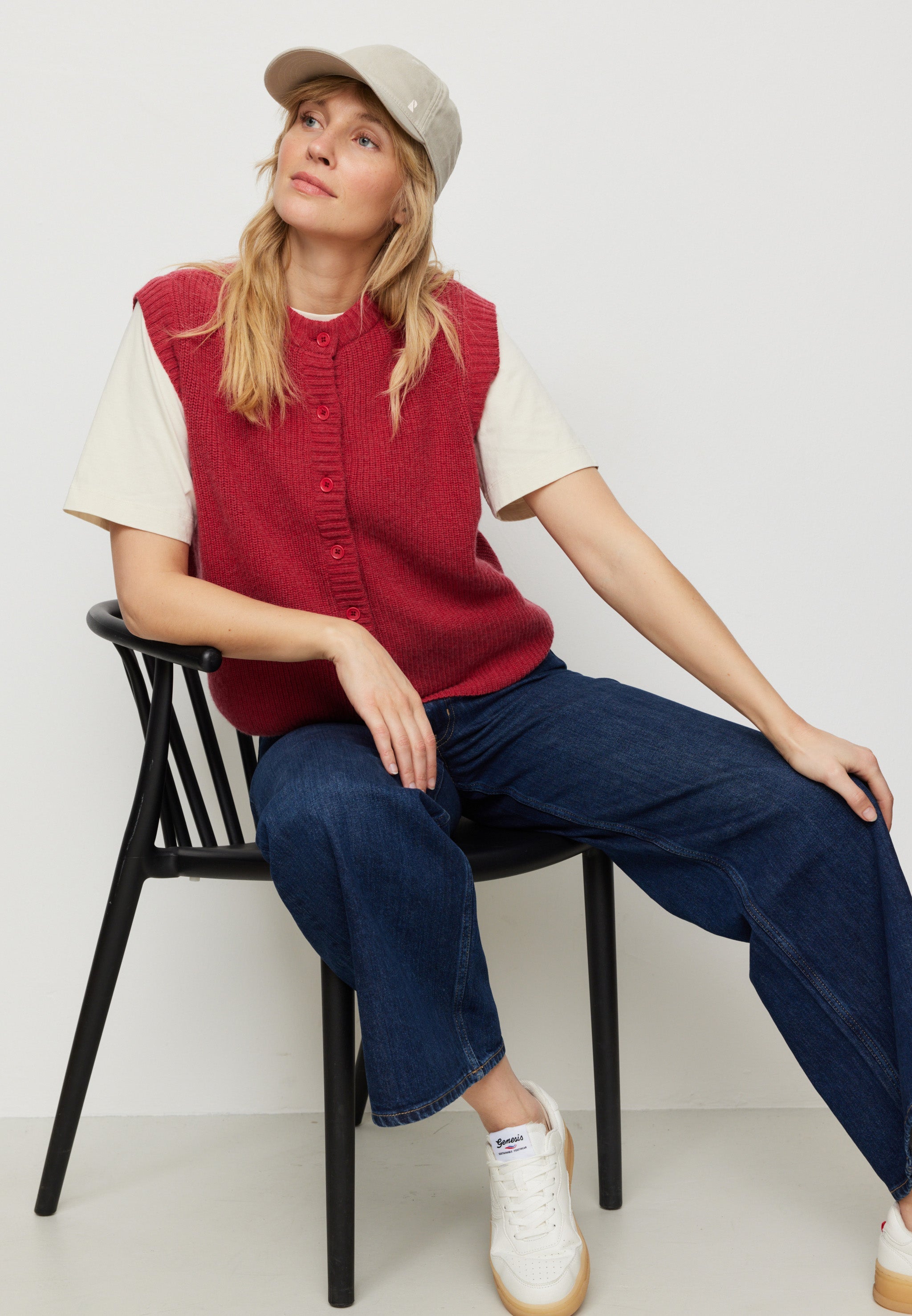 Recolution Goji gilet maglia donna rosso lana bio