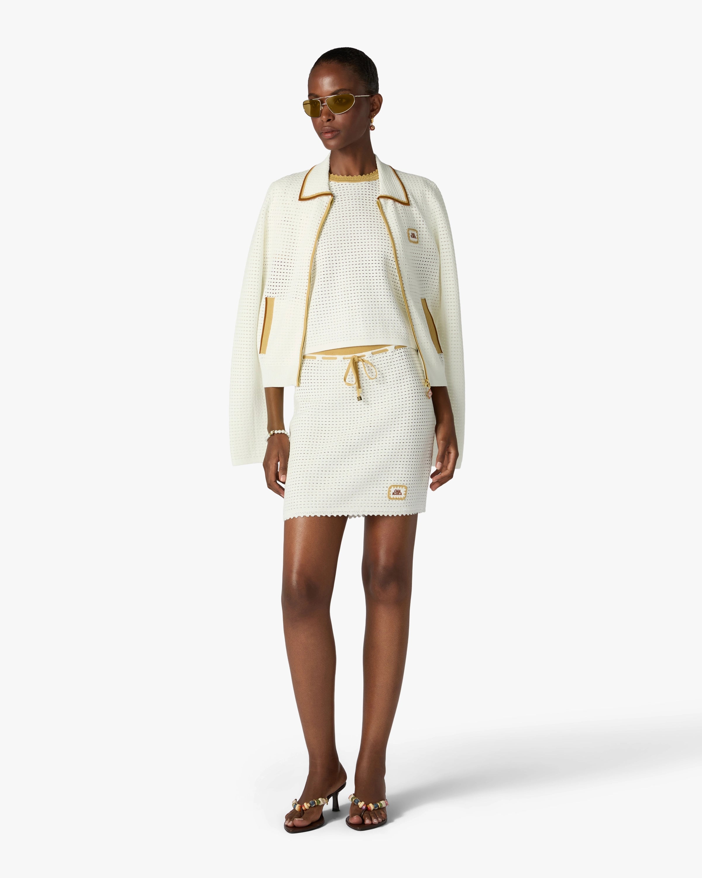 Casablanca White Lace Tuck Stitch top bianco pizzo